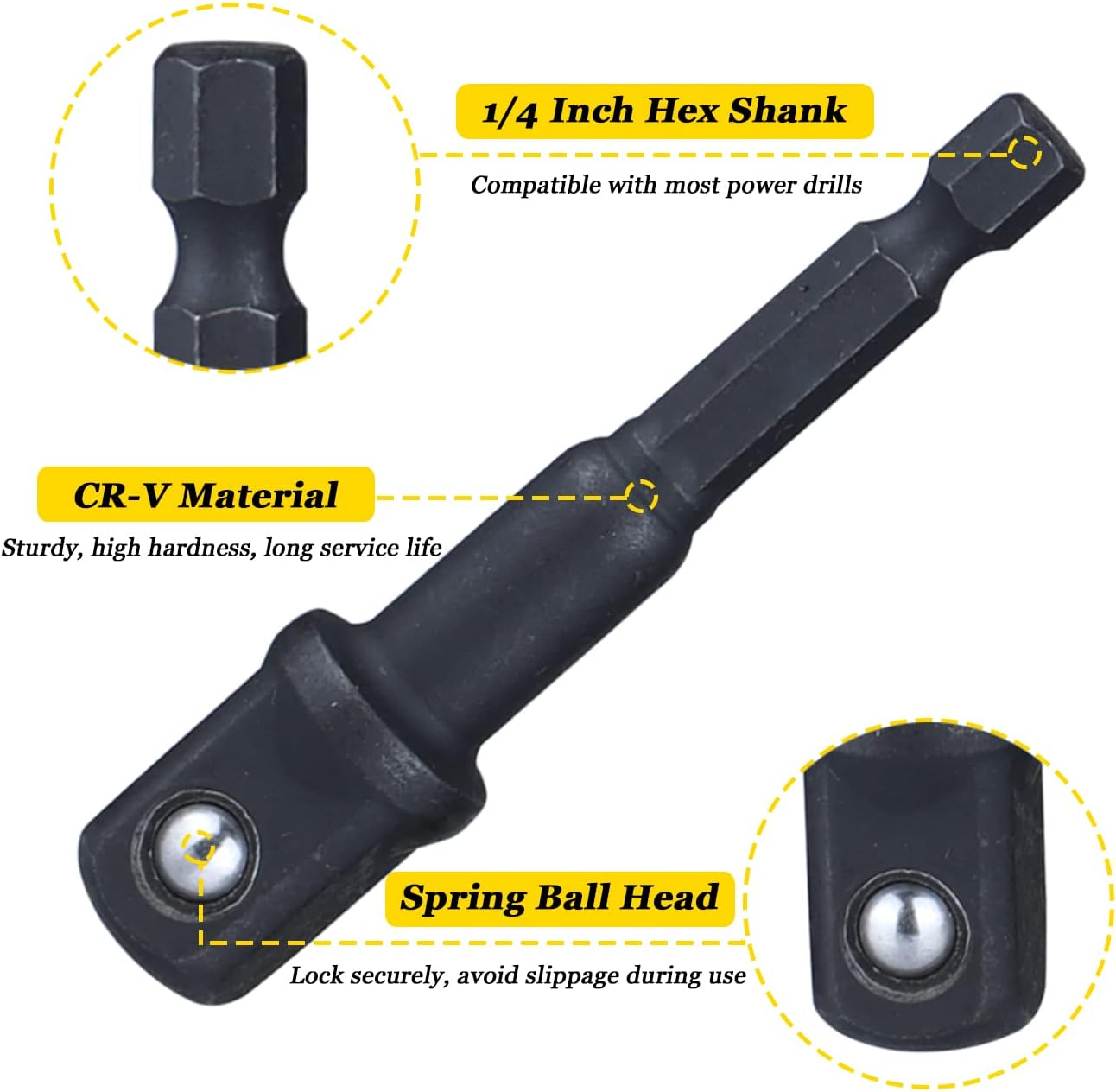 Bestgle 8 Pcs Impact Socket Adapter, 1/4 Inch Hex Shank Square Nut Driver Adaptor Power Drill Extension Bits Square Driver Drill Bit to Drive 1/4" 3/8" 1/2" Adapters Power Hand Tools Accessory image number 2