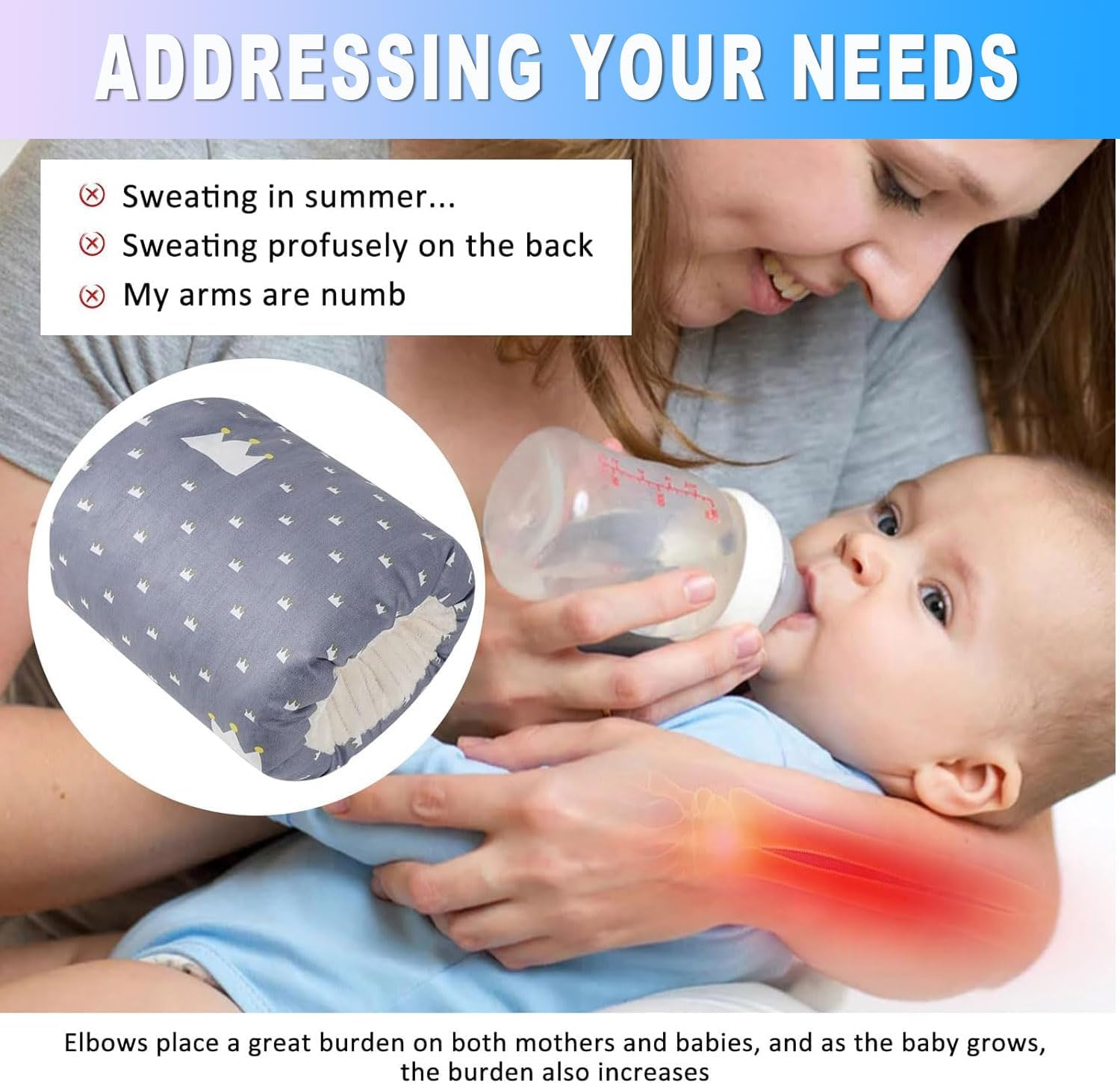 IONPSHG Breastfeeding Arm Pillow Removablesoft Cotton Bottle Nursing Arm Pillows Portable and Washable Ergonomic Nursing Essentials for Bottle Feeding Head Support Cushion Thickened (Grey) image number 5