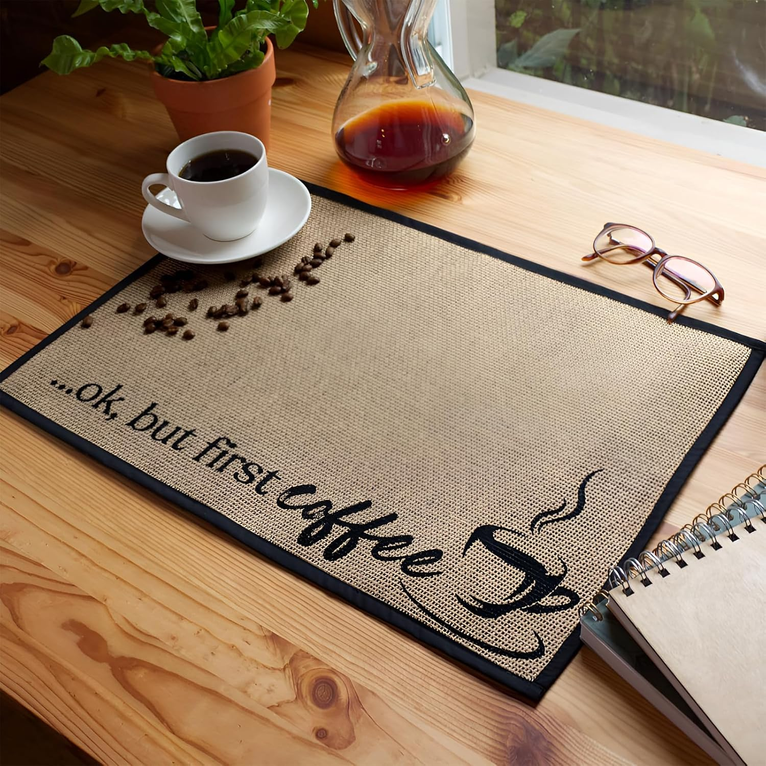 ZGWANSUI 50 X 35.5 Cm Coffee Bar Mat, Large Coffee Mat for Countertop Kitchen Counter, Retro Coffee Pot Table Mat for Coffee Station Maker, Espresso Machine Tea Pad Placemat Bar Accessories, B