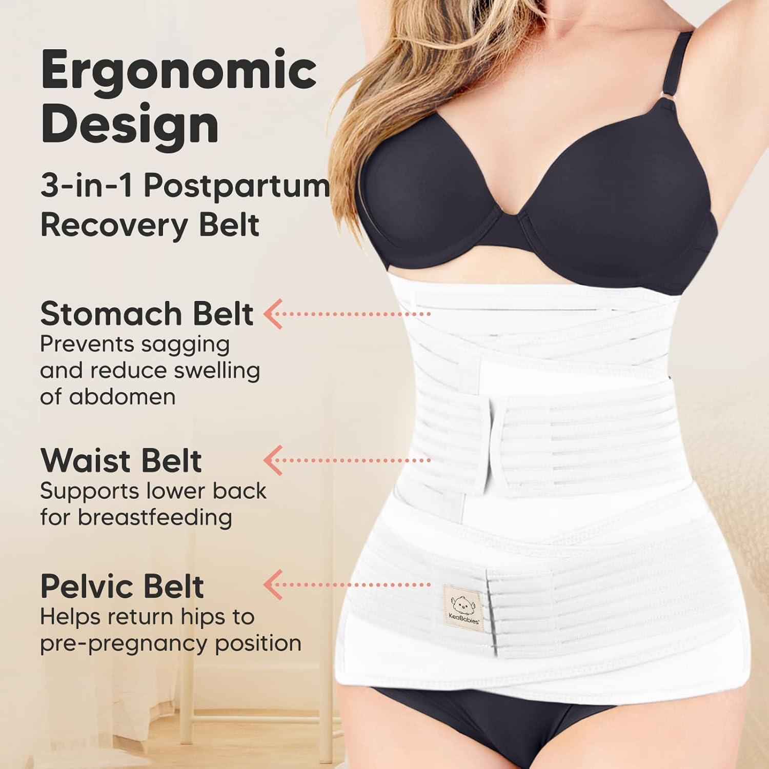 3 in 1 Postpartum Belly Support Recovery Wrap &ndash; Postpartum Belly Band, after Birth Brace, Slimming Girdles, Body Shaper Waist Shapewear, Post Surgery Pregnancy Belly Support Band (Matte White, M/L) image number 5