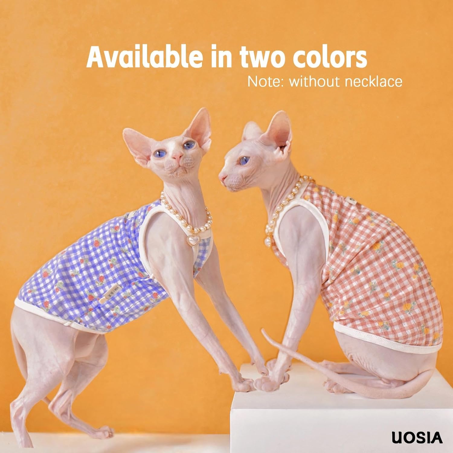 UOSIA Sphynx Hairless Cats Shirt Cornish Rex Plaid Kitten T-Shirts Hairless Cat Summer Vest Breathable Cat Daily Wear Clothes Small Dogs Apparel Pet Pajamas image number 1