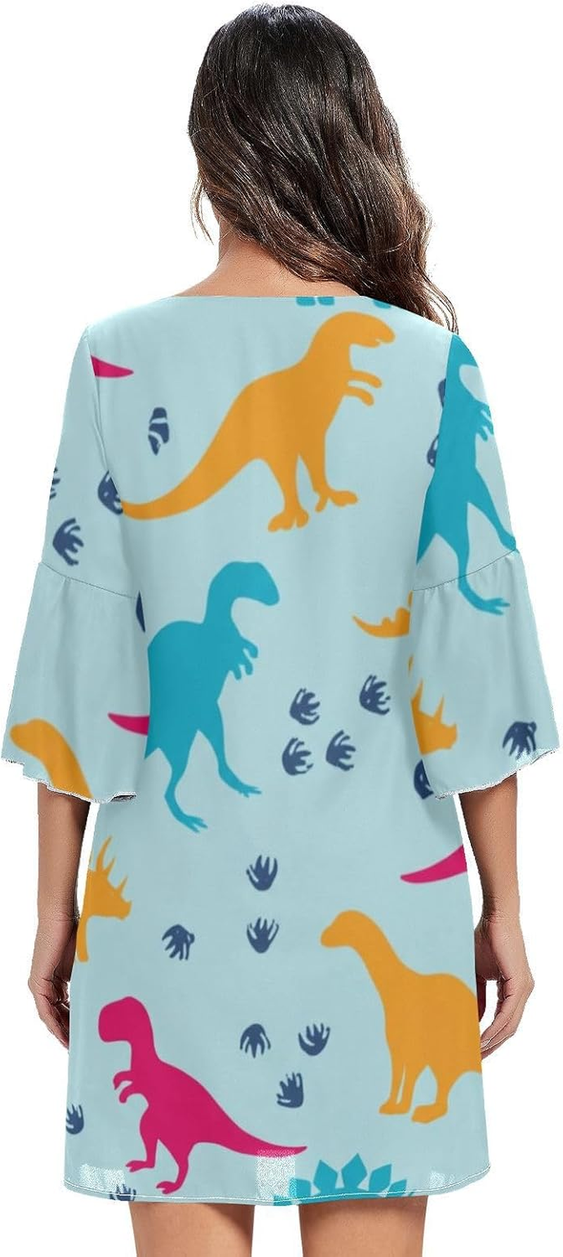 Colorful Dinosaur Blue V Neck Line Dress Printed Maternity Dress Party S-XXL image number 5