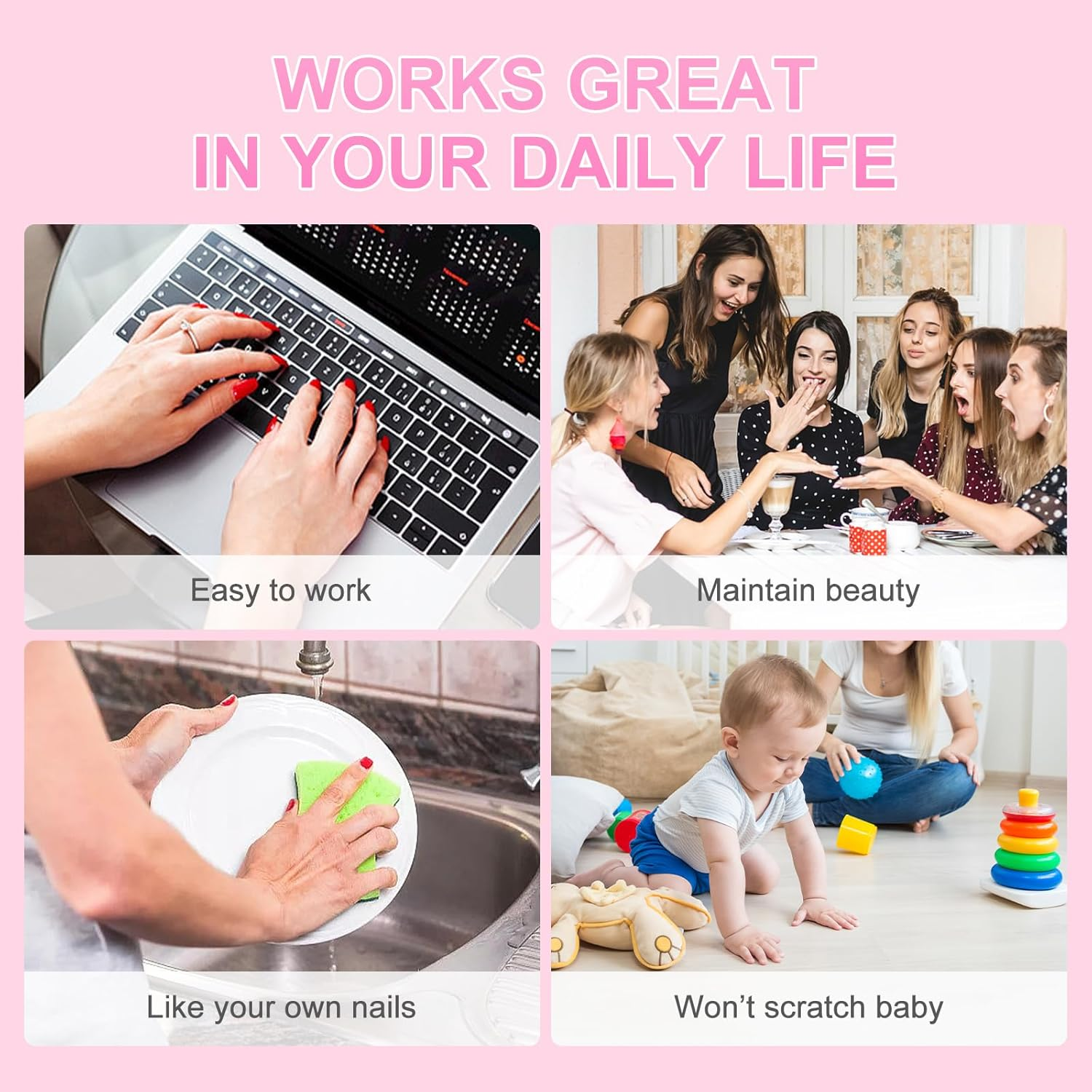 Imabc Press on Nails Metallic Mirror Sliver Fake Nail |UV Medium-Short Square False Nails | Glue Acrylic Decoration Manicure Gift for Girls Women Wear 24Pcs - Blue image number 4