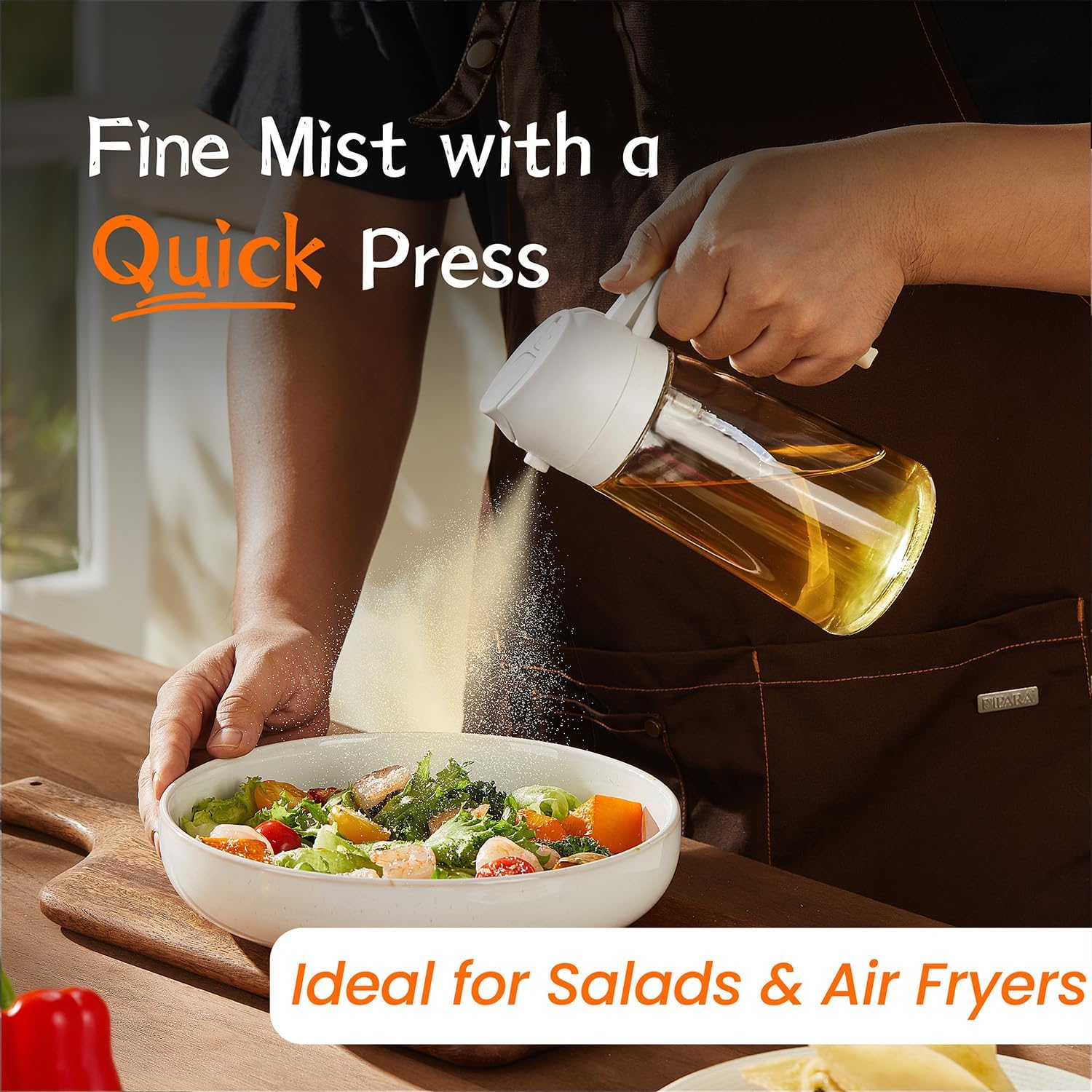 Trendplain 16Oz/470Ml Olive Oil Dispenser - 2 in 1 Olive Oil Spray Bottle for Cooking, Kitchen Tools, Air Fryer, Salad, and BBQ - White image number 5