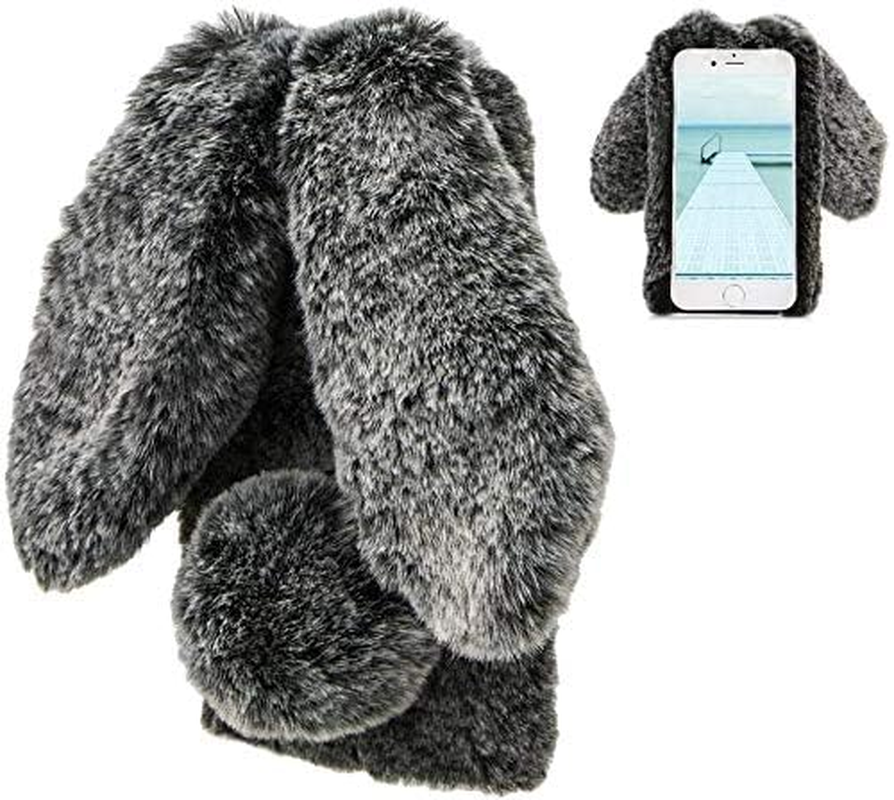 LCHDA Rabbit Case for Iphone SE 2Nd Generation/Iphone 8/Iphone 7(4.7"), Bunny Ear Case for Girls Fuzzy Cute Warm Winter Soft Furry Fluffy Fur Hair Plush Protective TPU Bumper Skin Cover - Pink