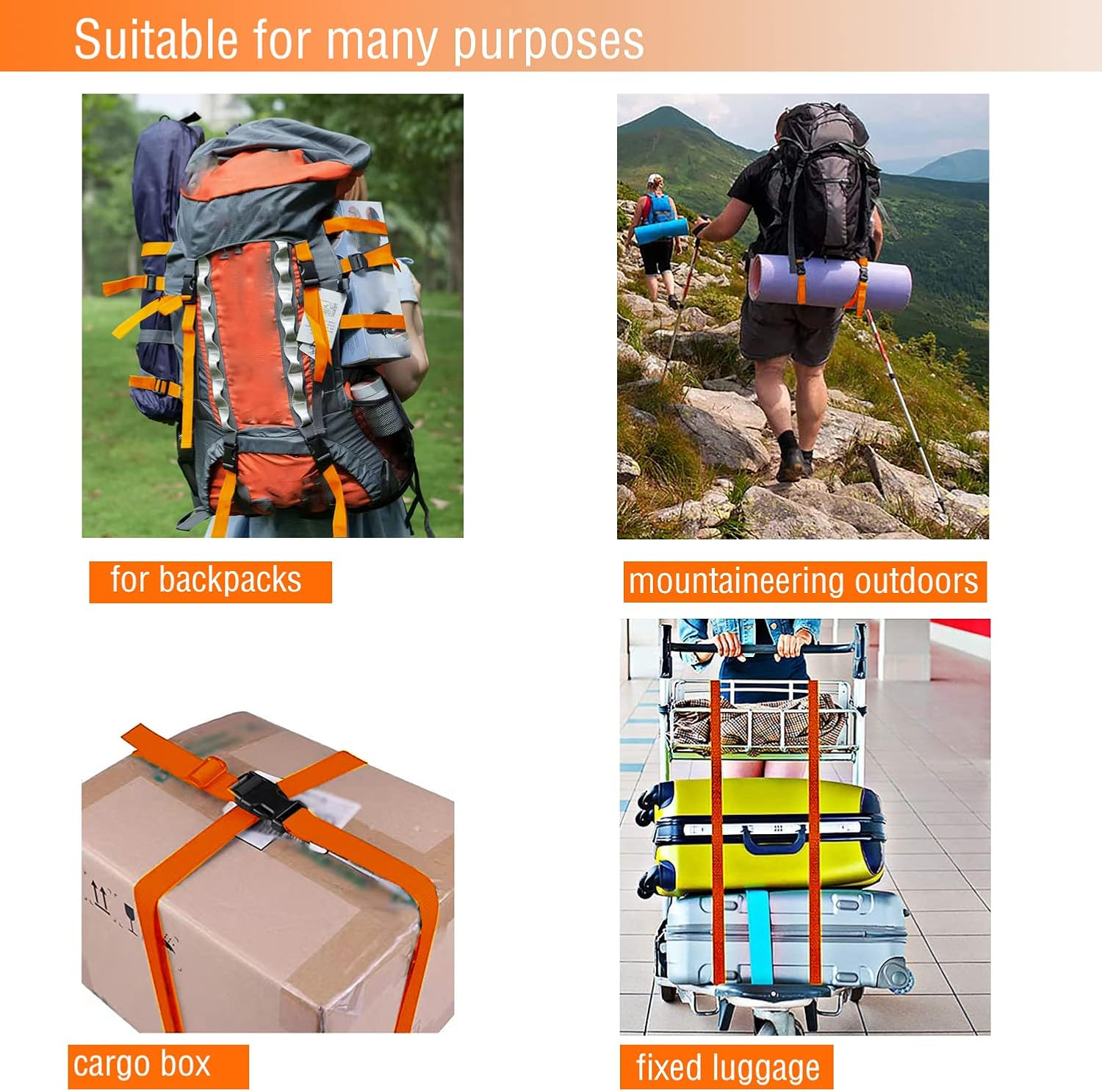 Premium Utility Straps with Quick Release Buckle Adjustable Short Nylon Tie down Straps for Backpack Tactical Lashings Camping Gear Sleeping Bag Mattress Conveyor Belt Luggage - Blue image number 2