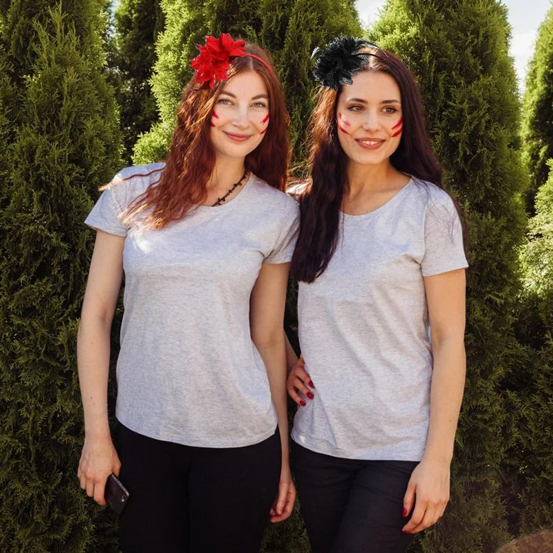 Pack of 2 Feather Headband with Artificial Flowers, Retro Hair Band Fascinator for Carnival Cocktail Wedding Tea Party Accessories