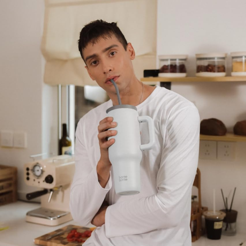 BOTTLE BOTTLE 40 Oz Tumbler with Handle and Straw,Stainless Steel Vacuum Travel Mug,Car Cup with Straw, Stainless Steel Vacuum Water Bottle for Gifts Party Office Coffee (Gray) image number 6