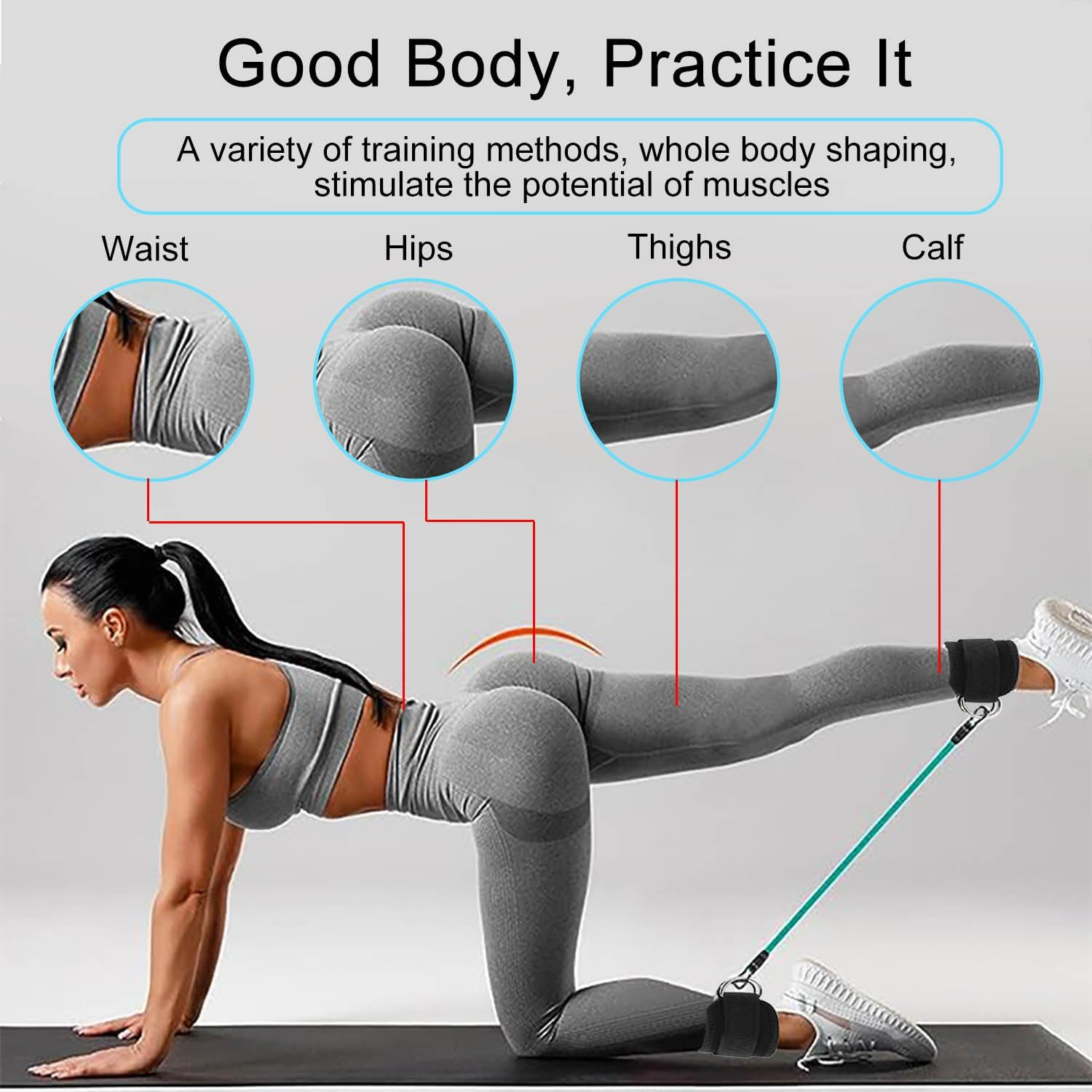 Icovalescent Pack of 2 Foot Straps Cable Pull, Fit Grip Lifting Straps for Fitness, Gym, Workout, Cable Machines, Strength Training Equipment (Black) image number 5