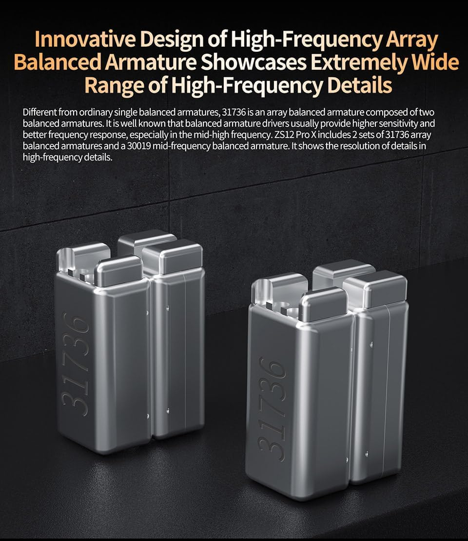 Yinyoo KZ ZS12 PRO X Wired Earbuds, 4 Switches Tuning in Ear Headphones, Hybrid 1DD 5BA Heavy Bass IEM, Metal Headphones with Memory Foam Earbuds for Gaming, Stage, Musicians