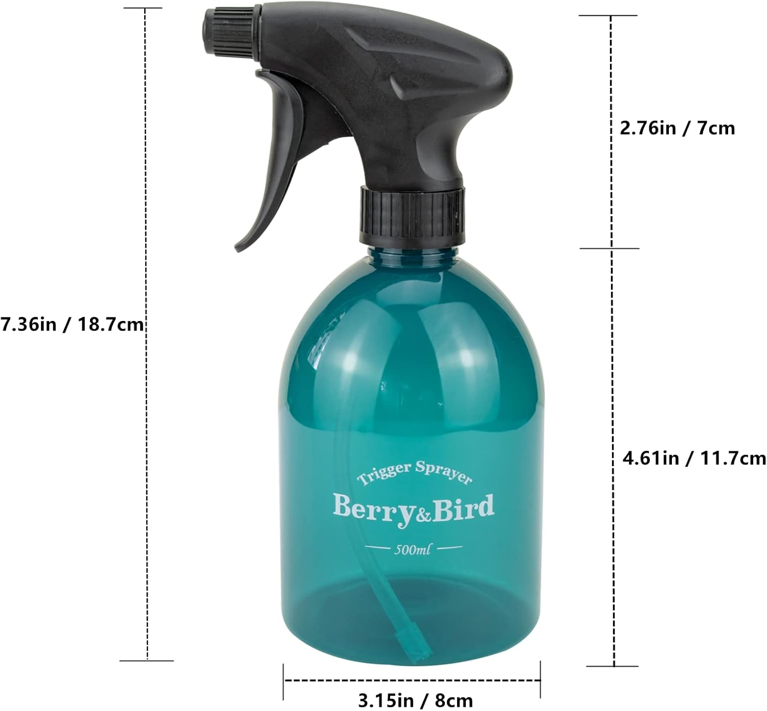 Berry&Bird Garden Plastic Spray Bottle, 0.13 Gal/16.9Oz Refillable Spray, Fine Mist Pattern for Patio, Home Balcony, Home Cleaning, Office Watering(500Ml, Dark Green)