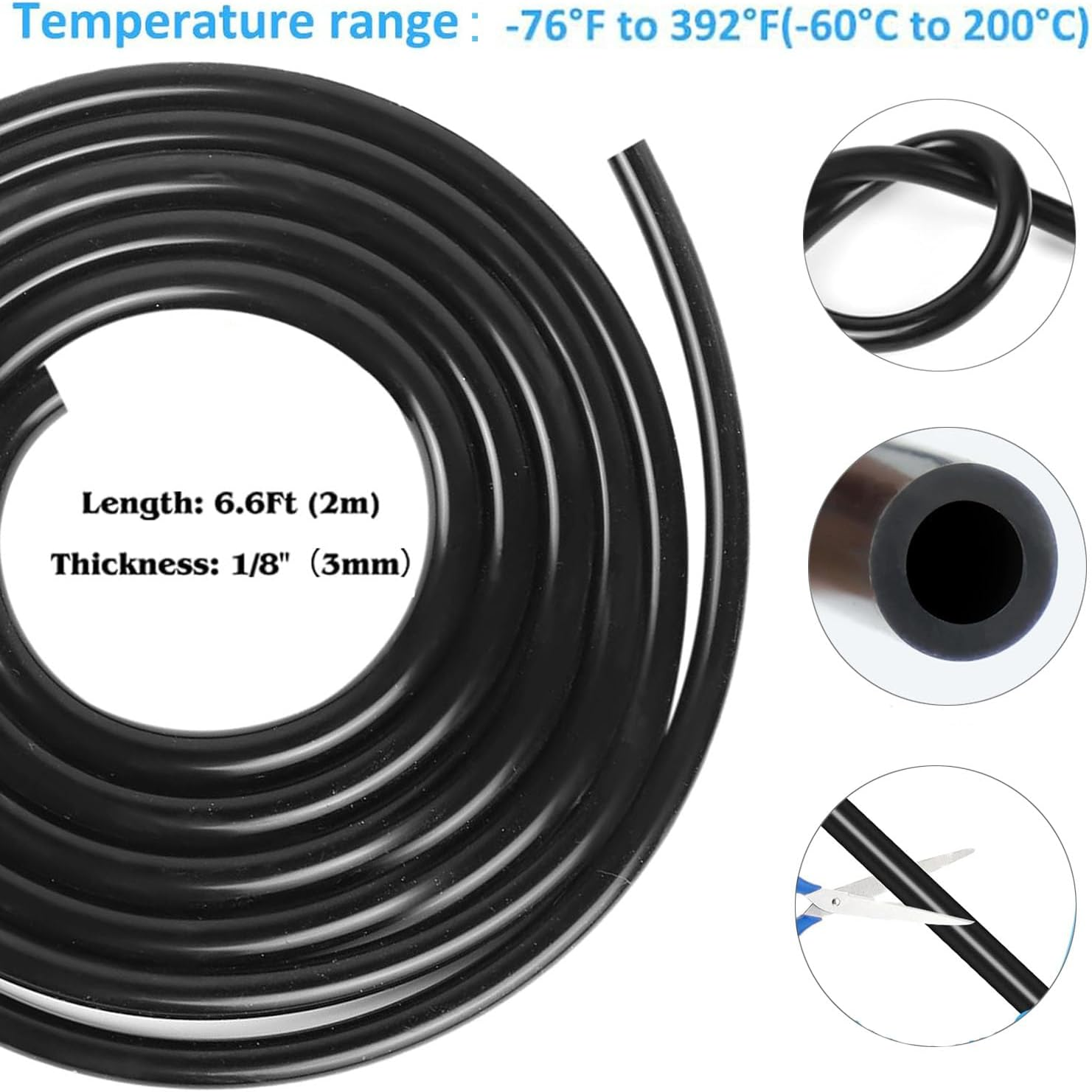 6.6 FT Silicone Vacuum Tubing Hose-High Temperature Automotive Engine Vacuum Tube (1/8" 5/32" 1/4" 5/16" 3/8") image number 1