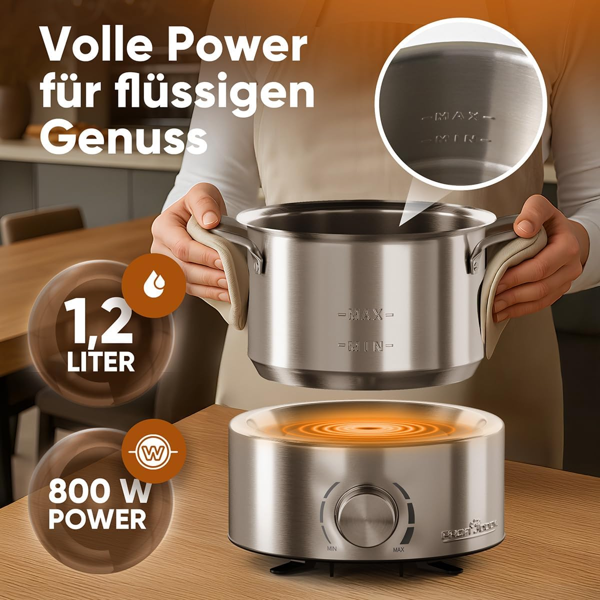 Proficook Fondue Electric Fondue for Oil Fondue, Chocolate Fondue and Cheese Fondue | Includes 8 Fondue Forks | 1.2 Litre | for up to 8 People | Fondue Set Stainless Steel | 800W | PC FD 1288 image number 4