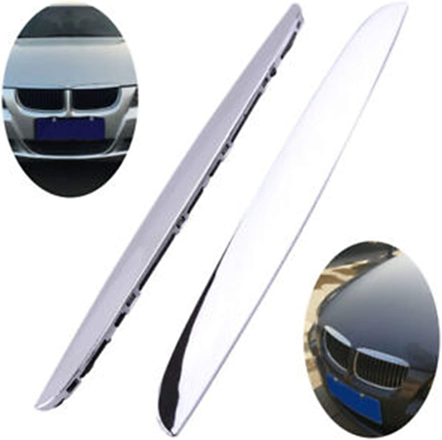 Munirater 2-Pieces Chrome Plated L&R Hood Trims above Kidney Grille Replacement for BMW E90 E91 3-Series 325I 330I 328I 2006 2007 2008 image number 2