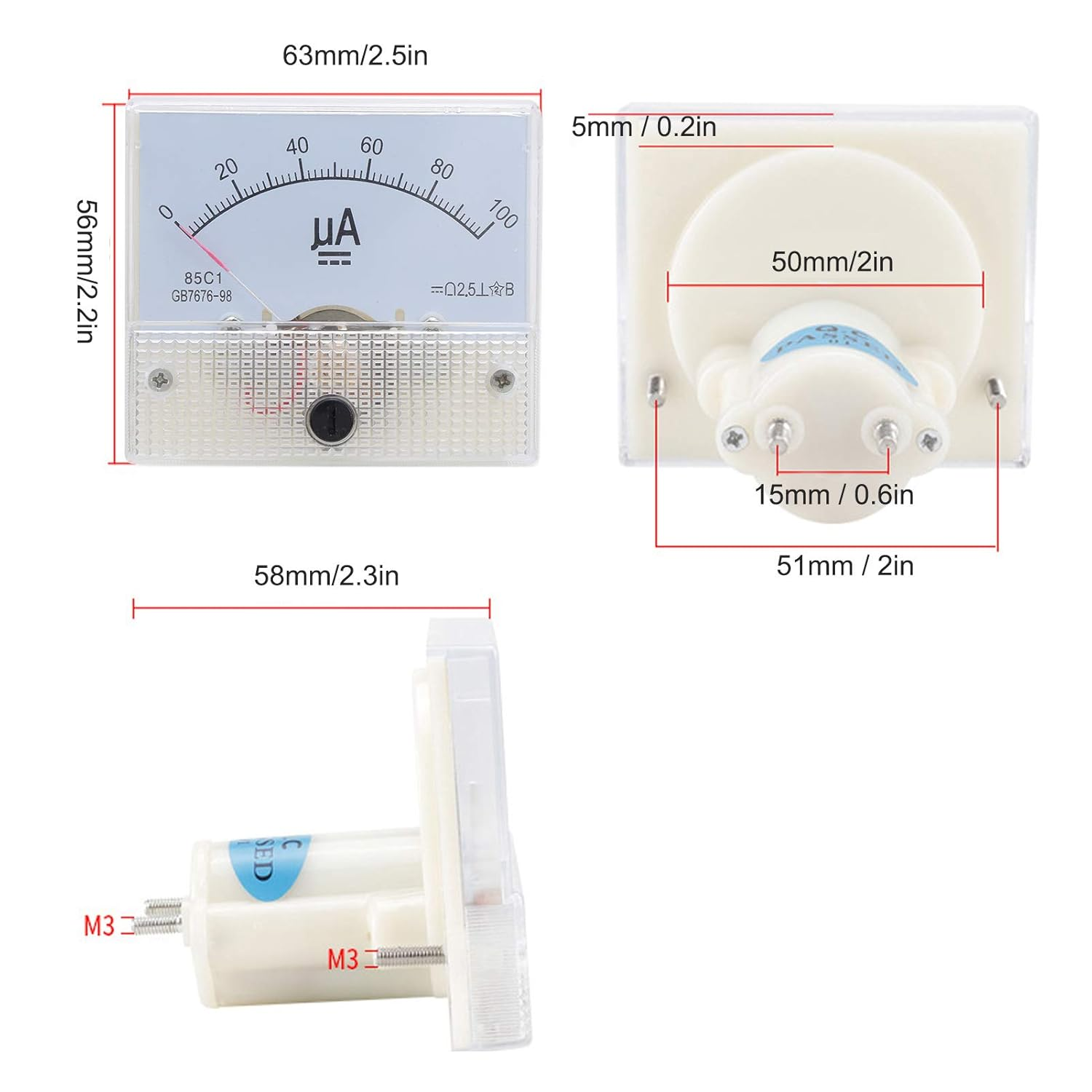 85C1 DC 0 100UA Pointer Type Ammeter Analog Current Panel Meter Measuring Instrument image number 2