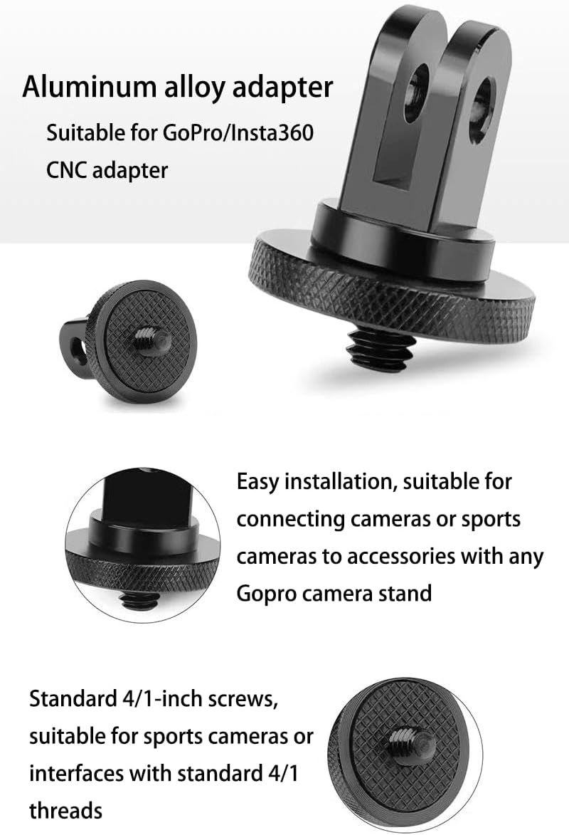 Yimaneili Camera Mount Adapter for Gopro,Cnc Aluminum Alloy 1/4-20 Conversion Adapter, 1-Piece Set Suitable for Gopro 12/11/10/MAX Insta360 X4/X3/X2/RS/R Sports Camera Tripod Installation Accessories image number 6