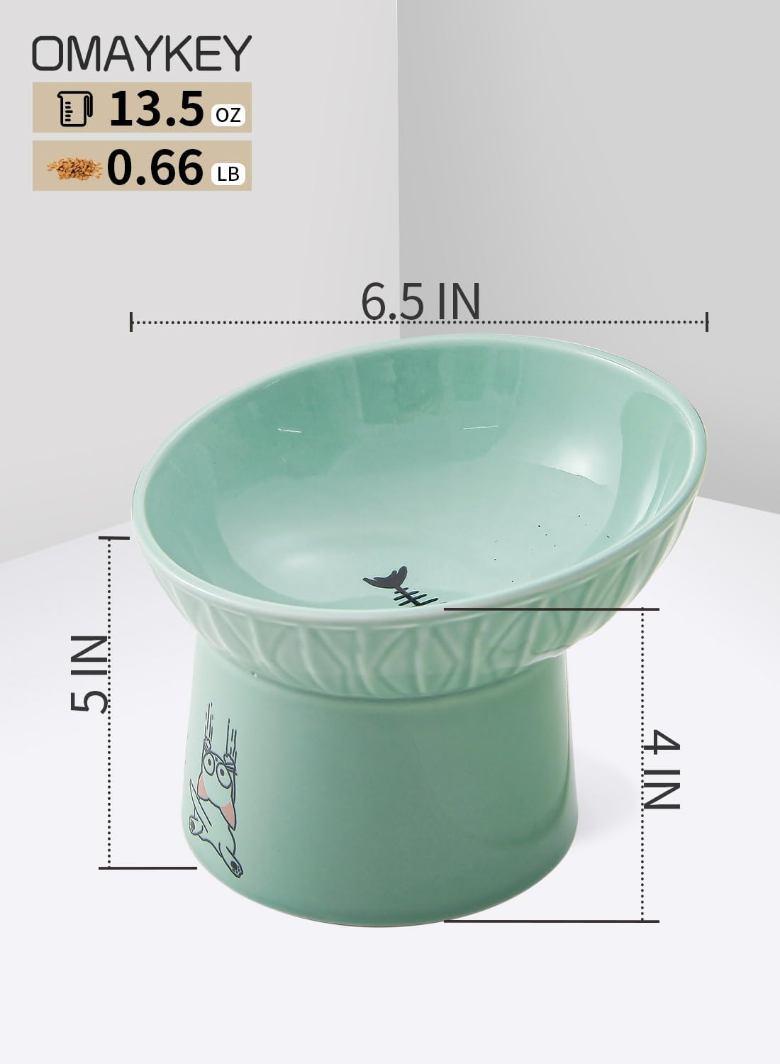 OMAYKEY Extra Wide Raised Cat Bowls, 6.5 Inch Wide Ceramic Tilted Elevated Cat Bowl, Prevent Neck & Whisker Fatigue, anti Vomit for Cats Puppies, Dishwasher and Microwave Safe, 2 Pack - Grey,White image number 4