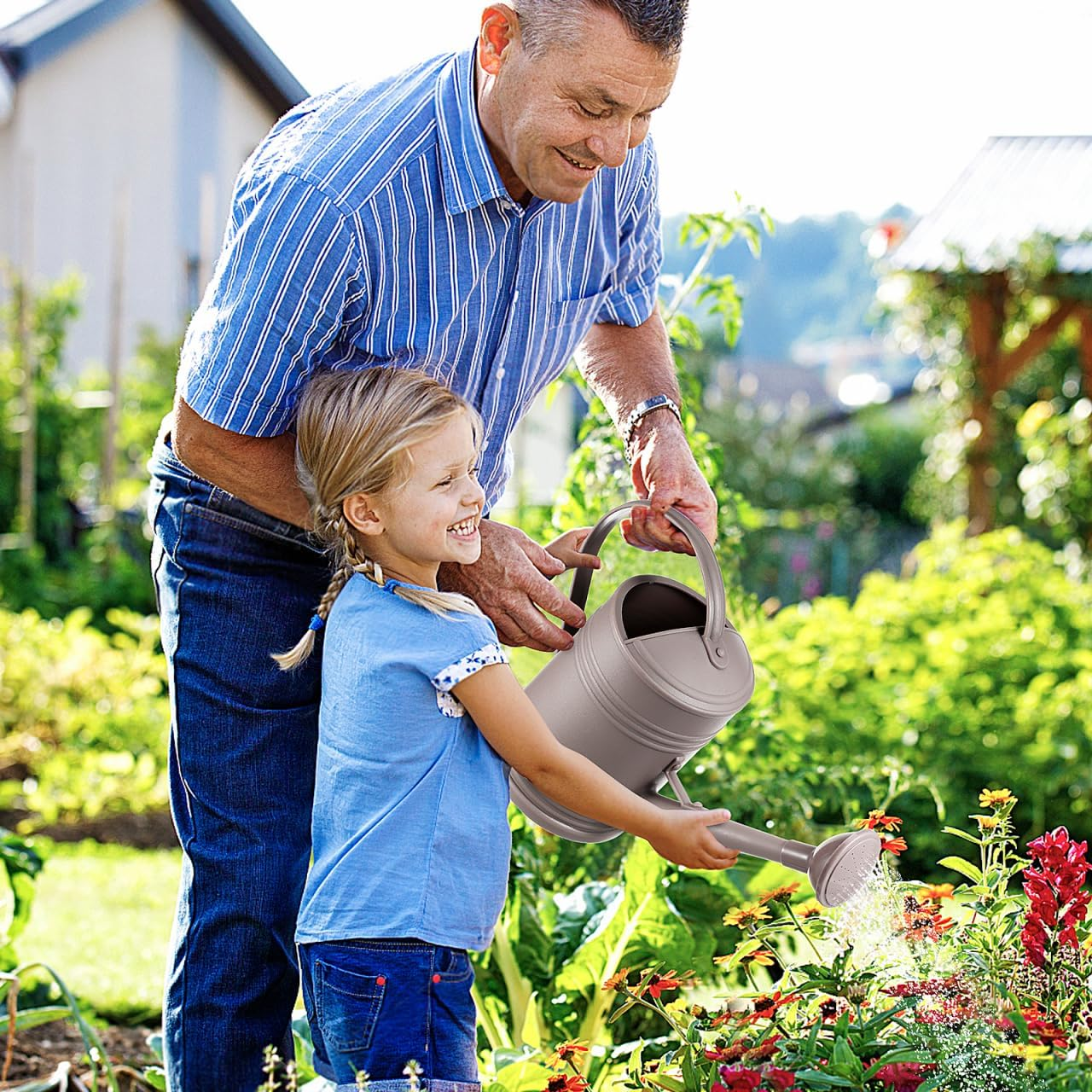 Grey Plastic Watering Can with Long Spout 2L Capacity for Indoor and Outdoor Plant Care Removable Nozzle for Watering image number 5