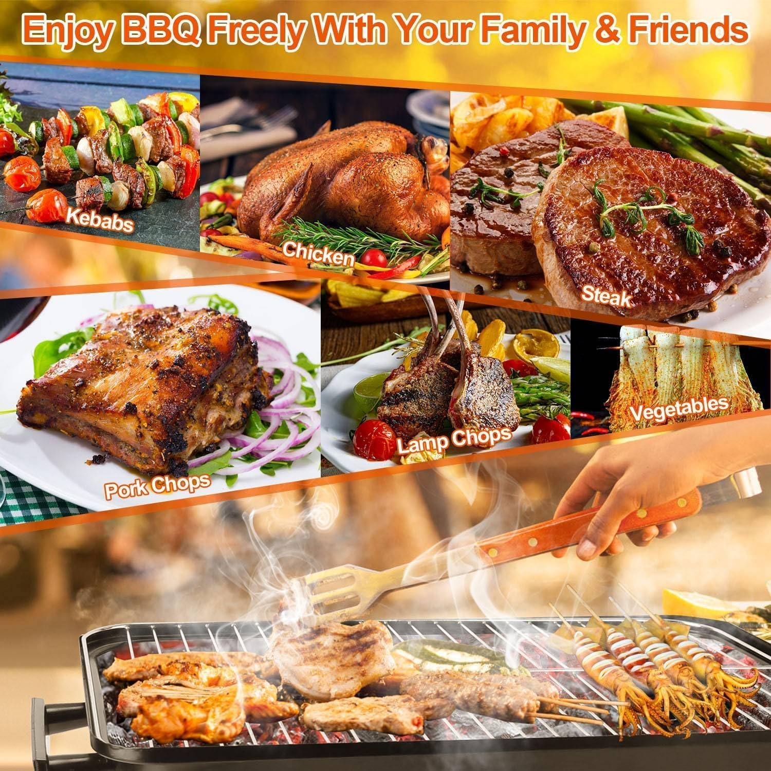 Portable Charcoal Grill with Lid, Upgraded Tabletop Outdoor Barbecue Grill Smoker, Folding Small BBQ Grill for Outdoor Cooking, Camping, Backyard Picnics, Beach Party, Camp Hiking, RV Travel image number 6