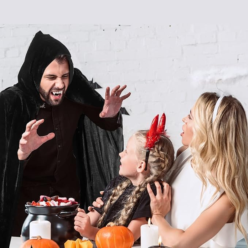 Unisex Hooded Cloak Full Long Stain Velvet Cape with Hood Halloween Cosplay Costumes Party Vampire Renaissance(150 CM) image number 5