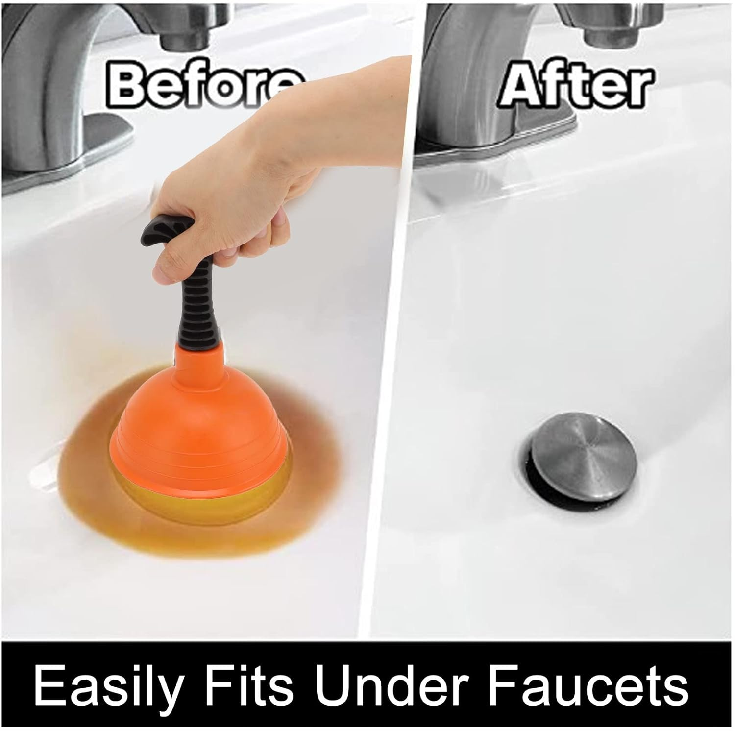 Sink Plunger, Powerful Drain Plunger with Short Handle, Hand Held Small Mini Plunger for Kitchen Sink, Shower, Bathroom Drains and Bath, Toilet, Non Slip Handle, Easy to Use (Type C) image number 6