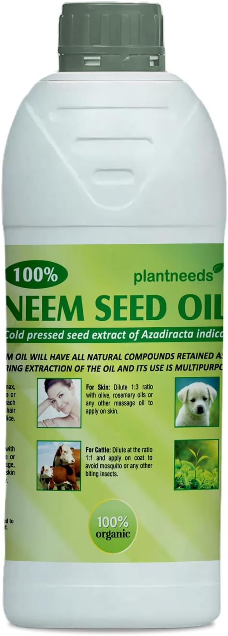 Plant Needs Neem Oil 1 L | 100% Organic Cold Pressed Neem Seed Oil | Multi Purpose Neem Oil for Plants, Hair, Skin, and Pets image number 1