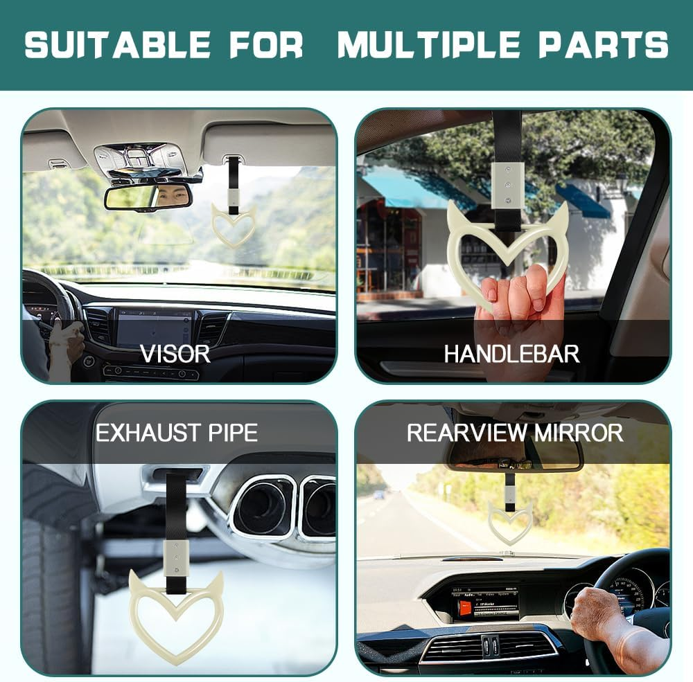 2PCS Devil Heart Handle Ring, Heart Hand Strap Drift Charm, Heart Warning Loops, Interior Exterior Decoration for Car image number 1