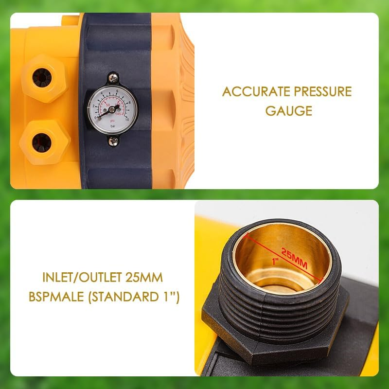 Leona Co Water Booster Pump Pressure Switch, Automatic Electric Controller with Gauge, 240V image number 5