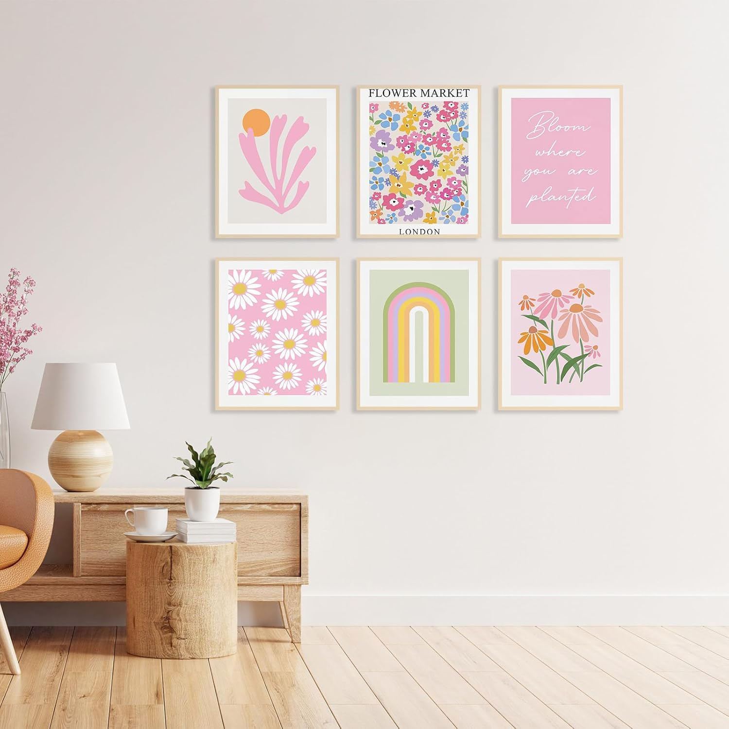 ZIENVE Pink Danish Pastel Poster Set &ndash; 6 Aesthetic Botanical & Flower Market Wall Art Prints for Girls&rsquo; Dorm & Bedroom Decor &ndash; Unframed 20X25Cm image number 5