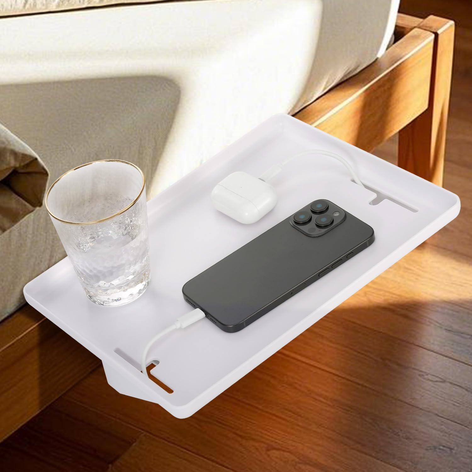 2PCS Removable Bedside Shelf, Bedside Tray for Bunk Beds, Bed Storage Organizer Shelf, Bedroom with Clip on Nightstand for Bedroom (Mounted on Bed Frame) (2, Black)