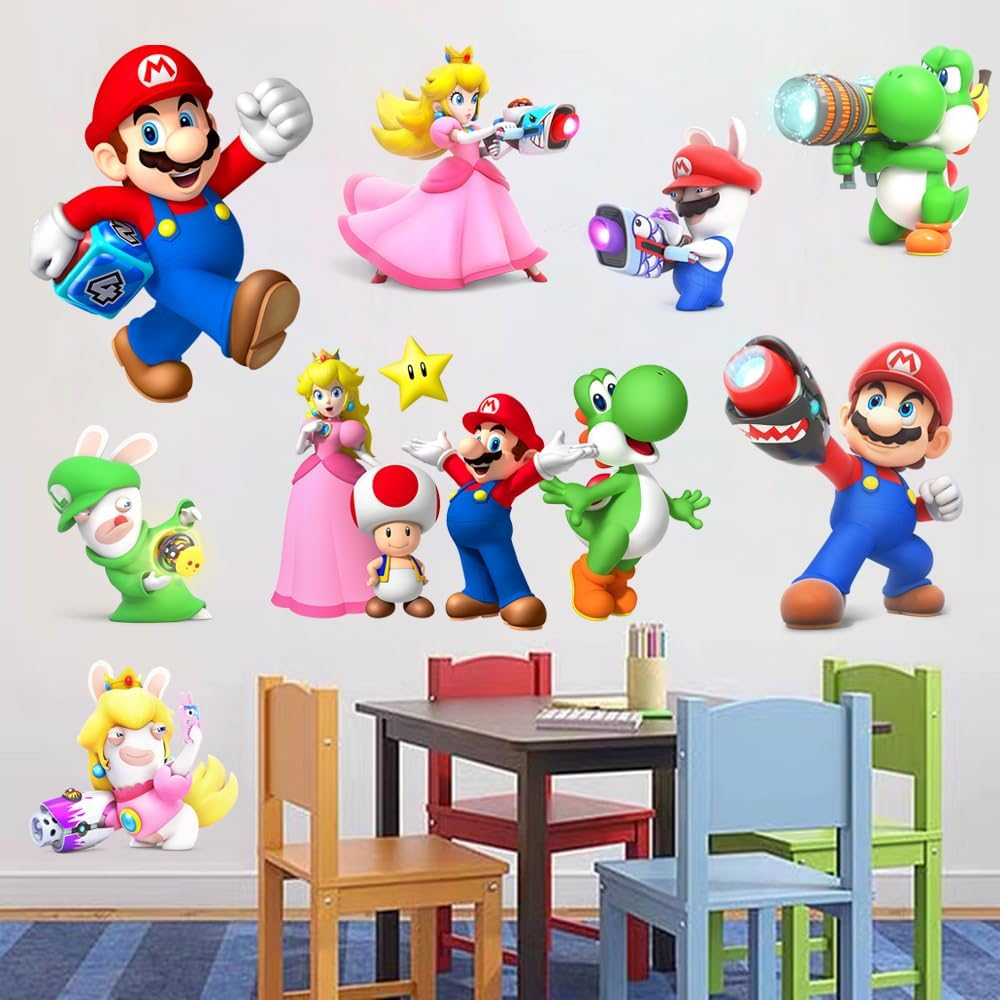Mario Brothers Wall Decals Children Cartoon Bedroom Background Decoration PVC Wall Decor for Boys Room Living Room (Size 23.7 X 17.7 Inch)