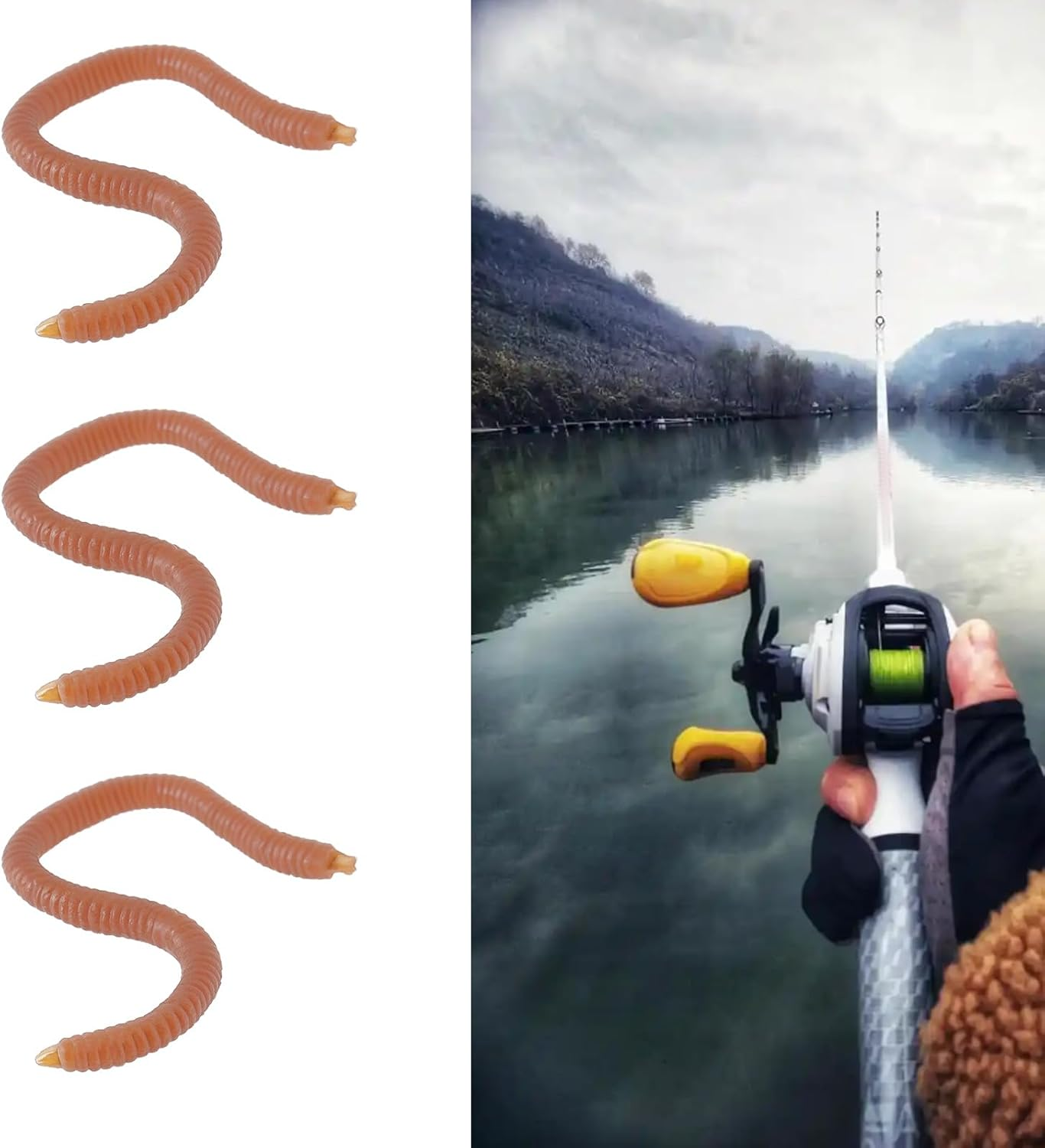 Briny River 90Pcs Realistic Worms Drop Shot Soft Worm Lures Soft Fishing Lure 30Pcs 4Cm Red Lures 30Pcs 6Cm Red Lures 30Pcs 8Cm Brown Lures Soft Plastic Worms Fishing Worms image number 4