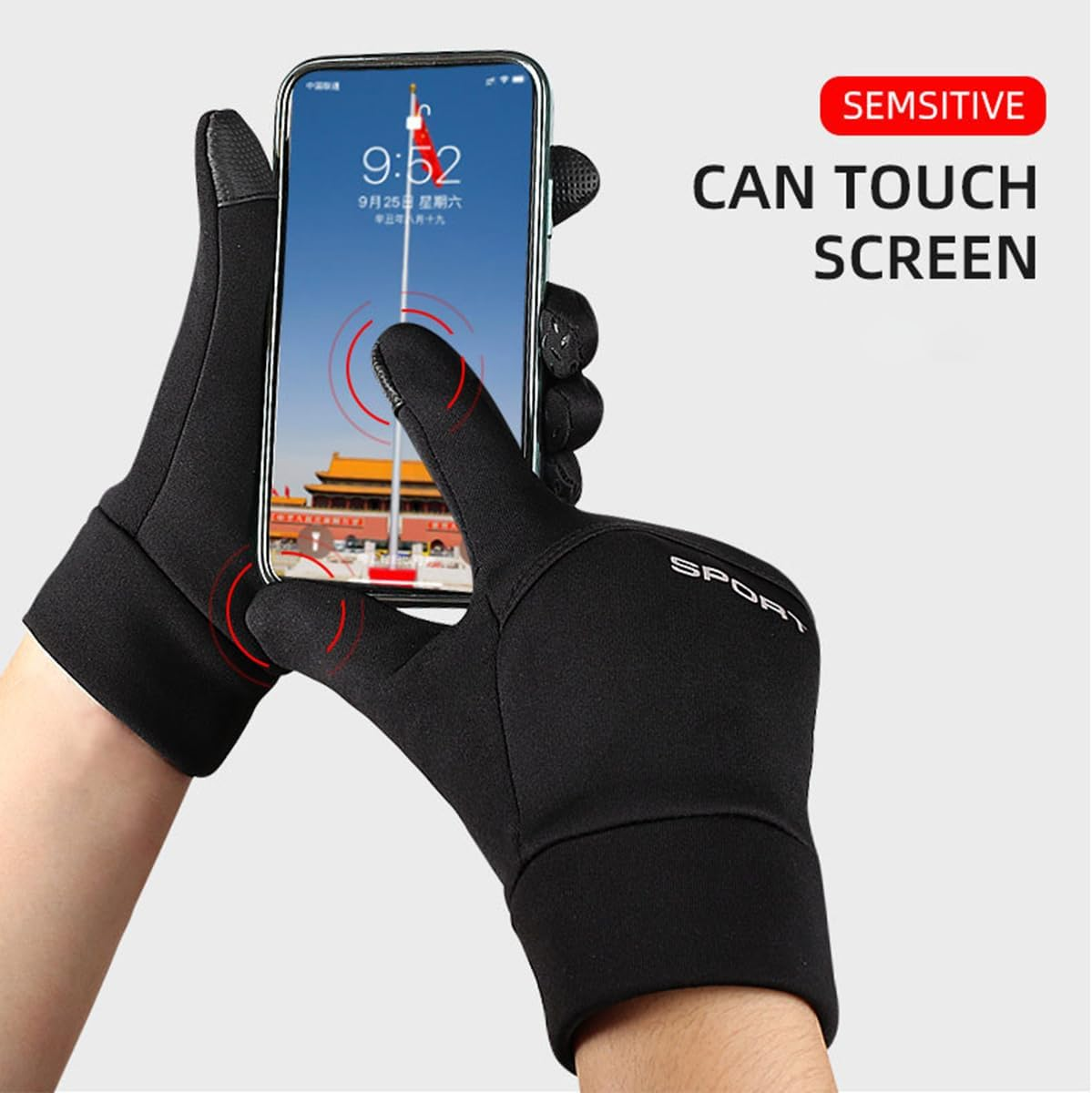 Winter Gloves Touch Screen Fingers, Anti-Slip, Water-Repellent Women Men Cycling Gloves, Perfect for Outdoor Jogging Skiing Hiking Running Black image number 2