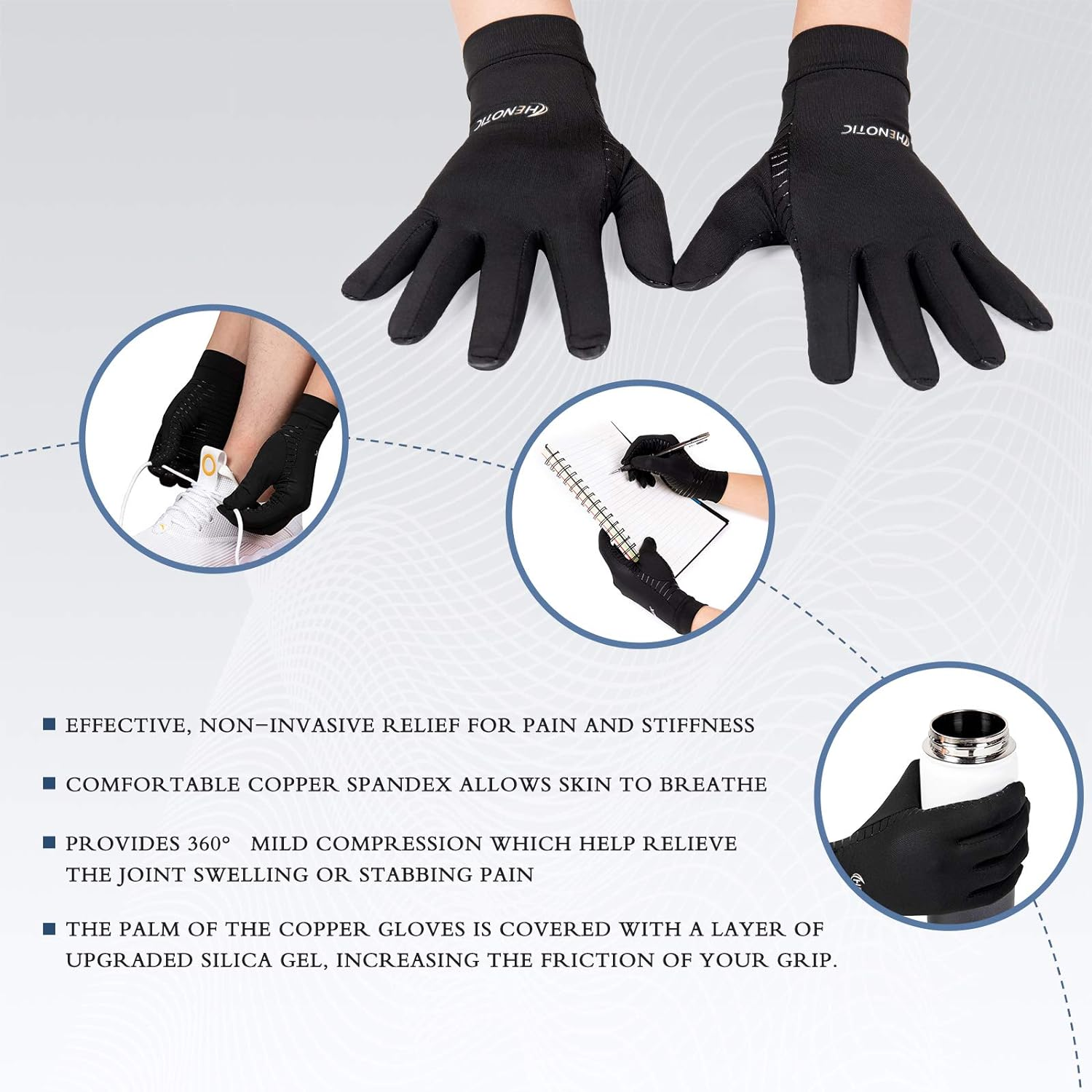 Copper Compression Gloves for Women Men, Full Finger Breathable & Moisture Wicking Arthritis Compression Gloves for Relieving Carpal Tunnel Aches, Rheumatoid Pains, Joint Swell image number 3