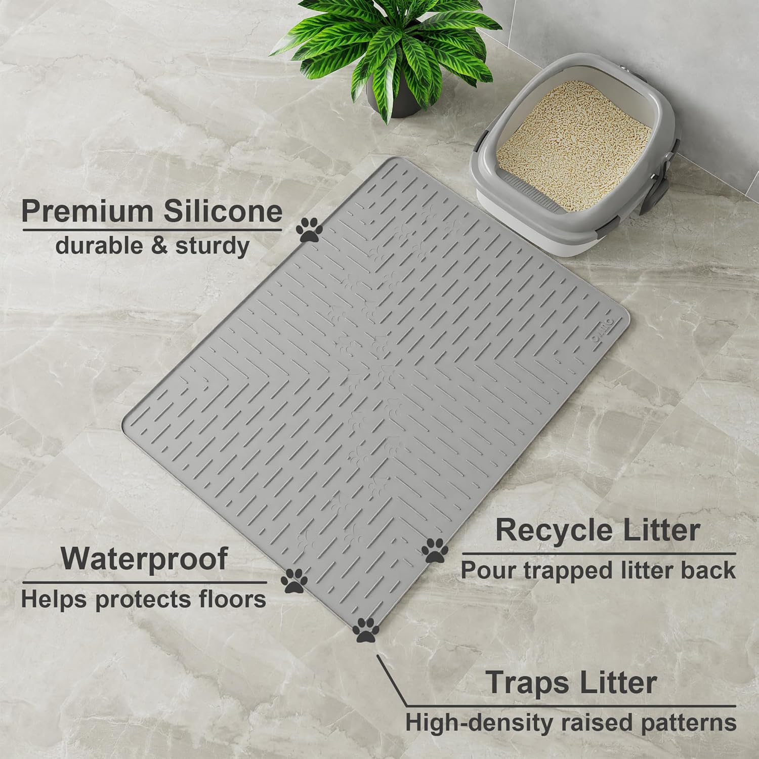 OHMO Cat Litter Tray Mat Made of Premium Silicone, 80 X 60 Cm, Large, Waterproof and Bpa-Free Cat Litter Mat, Easy to Clean Cat Mat