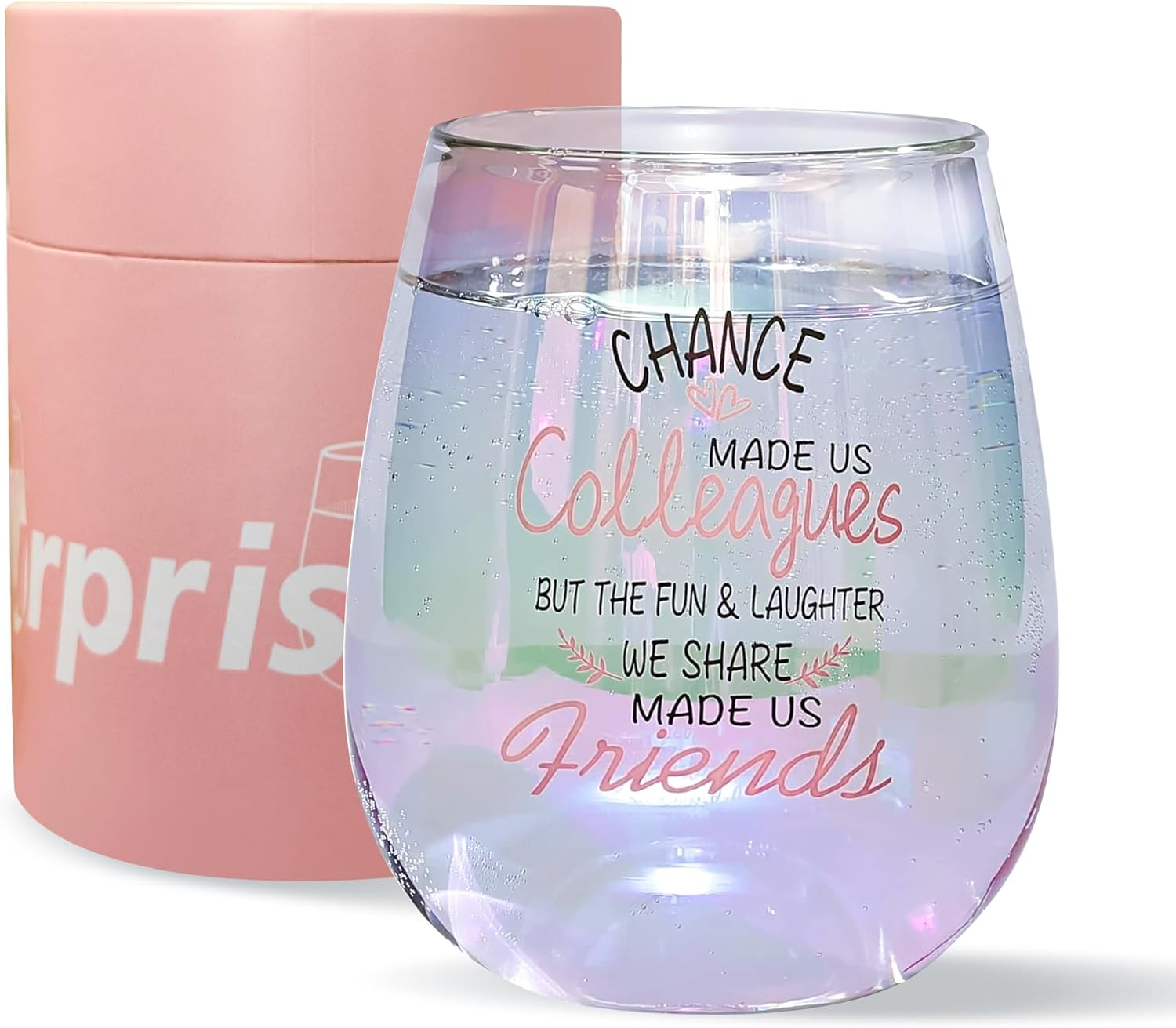 SHENDONG Chance Made Us Colleagues Stemless Wine Glass,15Oz Iridescent Glass Cup, Coworker BFF Present for Coworkers Going Away Employees Leaving,Farewell Retirement Party, Birthday Christmas Prisent