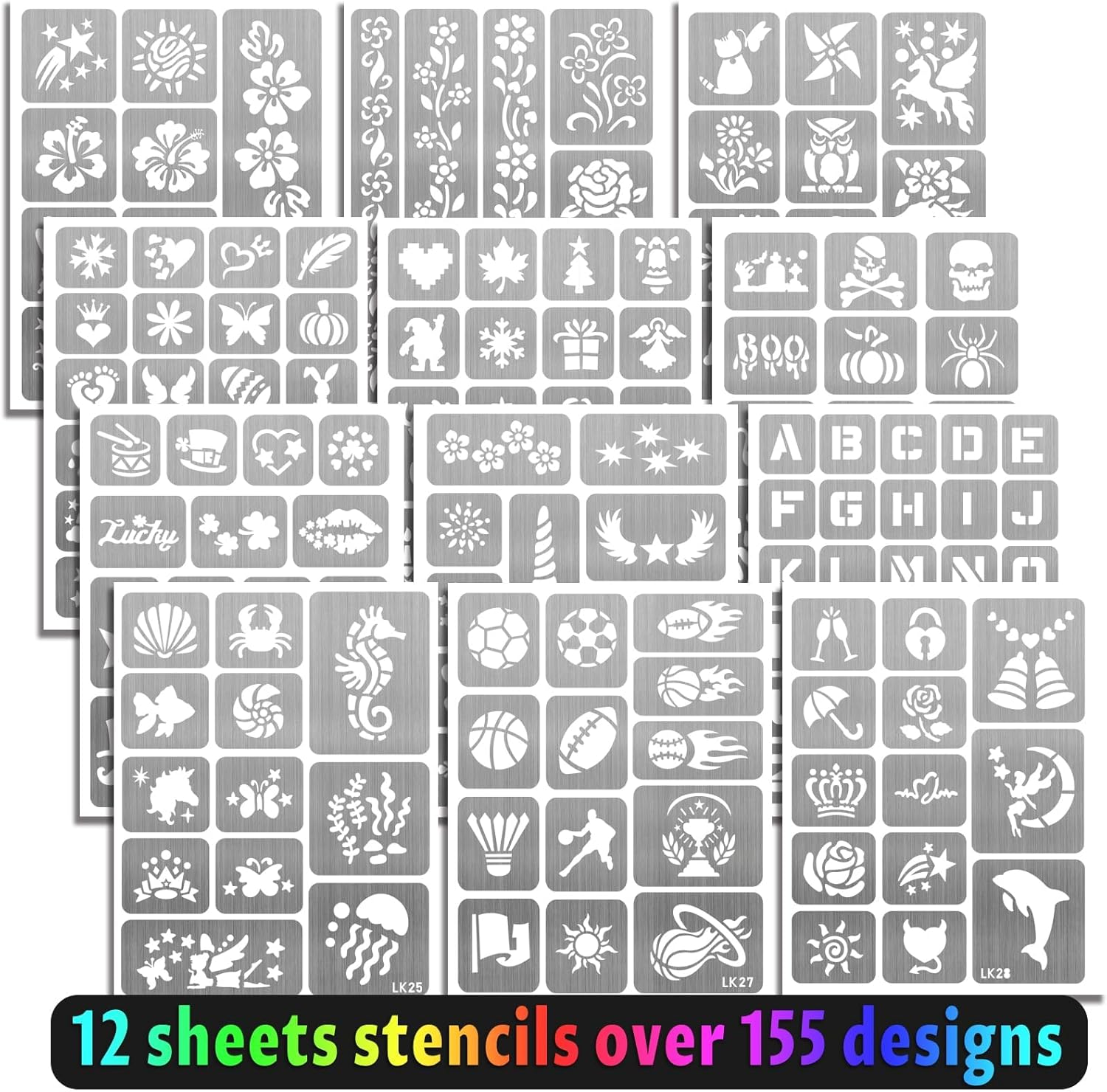 Temporary Tattoo Markers for Kids and Adults, 10 Metallic Markers and 155 Tattoo Stencil Designs, Cosmetic Tattoos Pens for Party Favor Gift and Face Painting image number 1