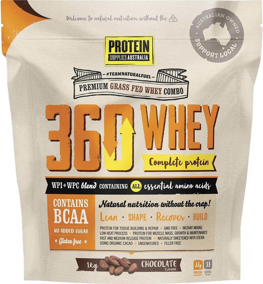 Protein Supplies Australia 360 Whey WPI+WPC Combo Complete Protein Powder 1 Kg Chocolate, Chocolate, 1 Kg image number 1