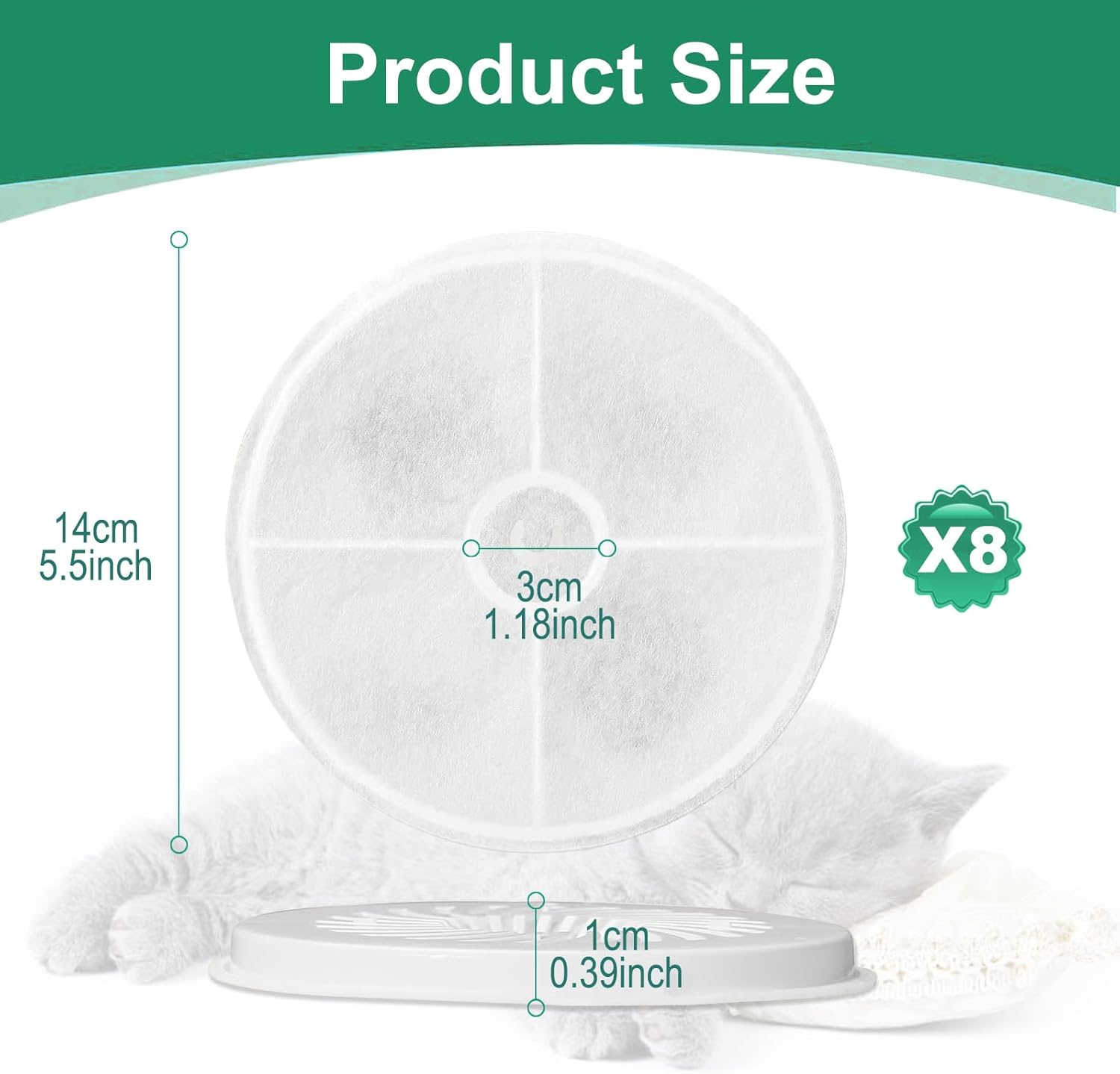 Hantoc 5 Packs Cat Water Fountain Filters, Replacement Pet Water Fountain Filters Activated Carbon Filter for 1.85L Cat Fountain 2.0 & 3.0 Cat Fountain with Active Carbon image number 3