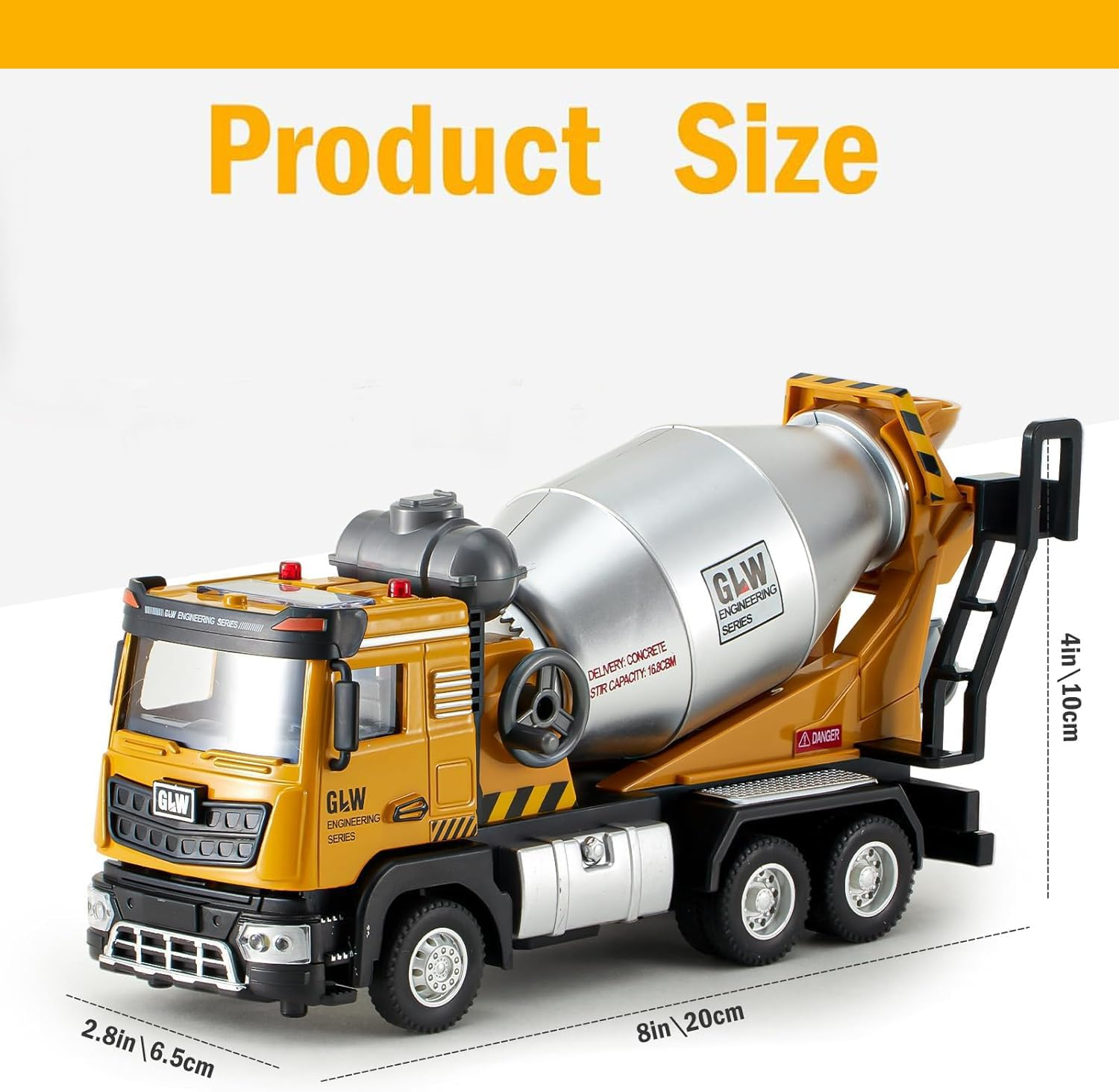 Uandhome Construction Cement Mixer Toy Truck for Boys,Alloy Realistic Pull Back Truck with Lights and Sound, Perfect Birthday for Toddlers Kids Ages 3-8 (Cement Mixer Truck)