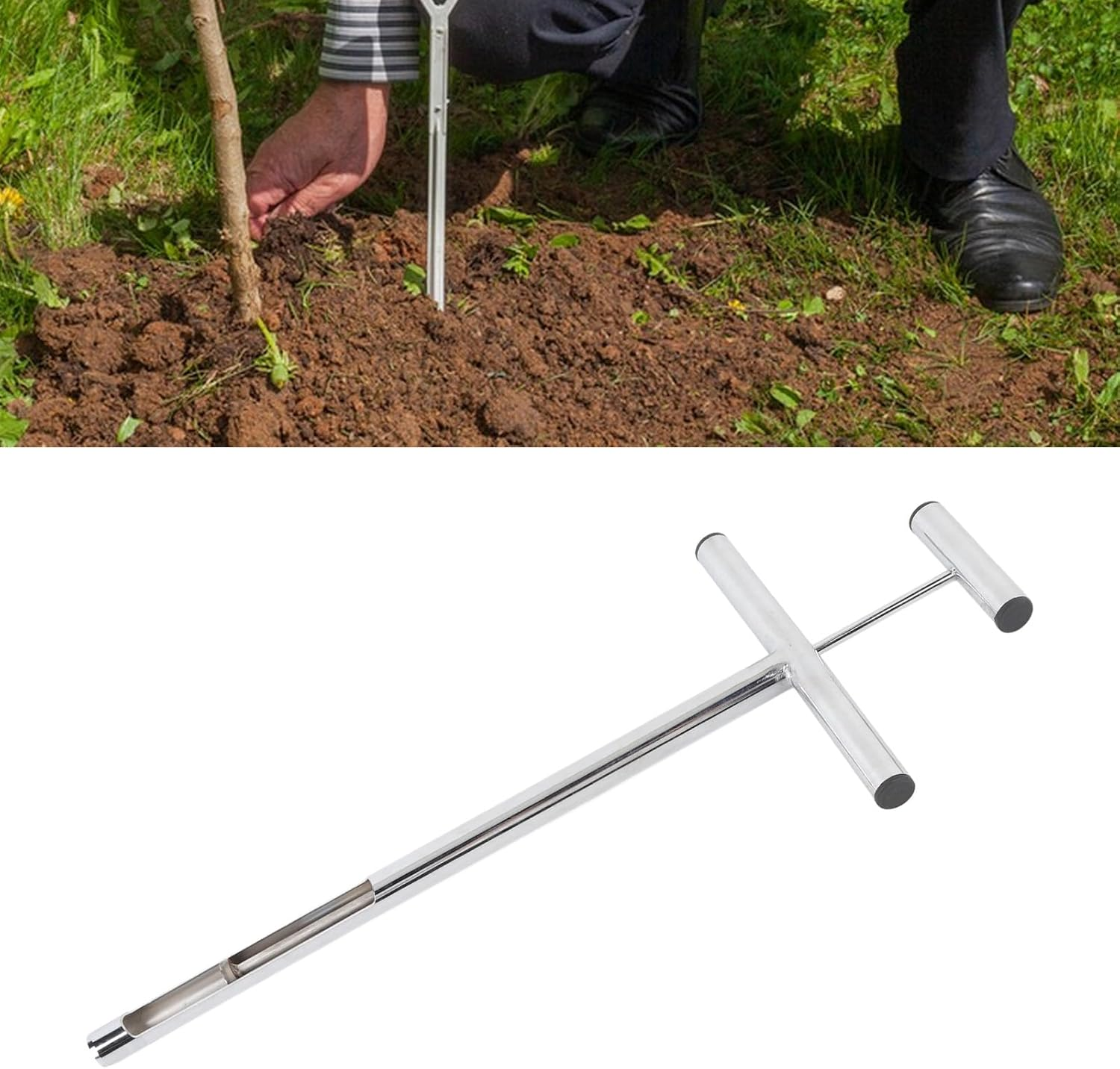 Soil Sample Probe, T Handle Soil Sampler Tool with 2 Sample Bags, Stainless Steel Soil Test Kits for Lawn Plant Garden Farm Soil Sampling image number 3