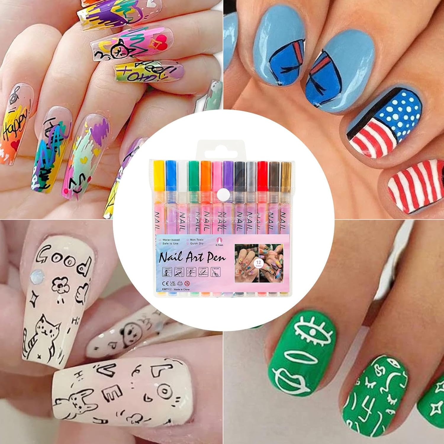 Nail Polish Sets for Women | 12-Color Waterproof Acrylic Nail Graffiti Pen Set | 0.5Mm Toes Top Drawing Markers Graffiti Set for Thin Detail image number 3