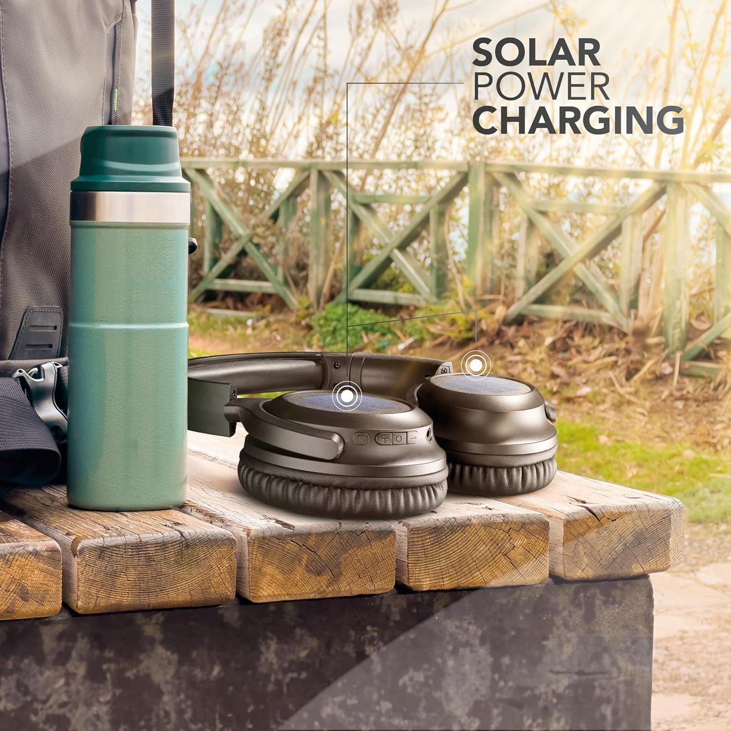 Music Sound - Sunbeat - Wireless Headphones with Solar Panels - 40 Hours Playtime - Adjustable Soft Headband - Dual Charging Mode: USB-C Cable or Solar Panel - Black image number 5