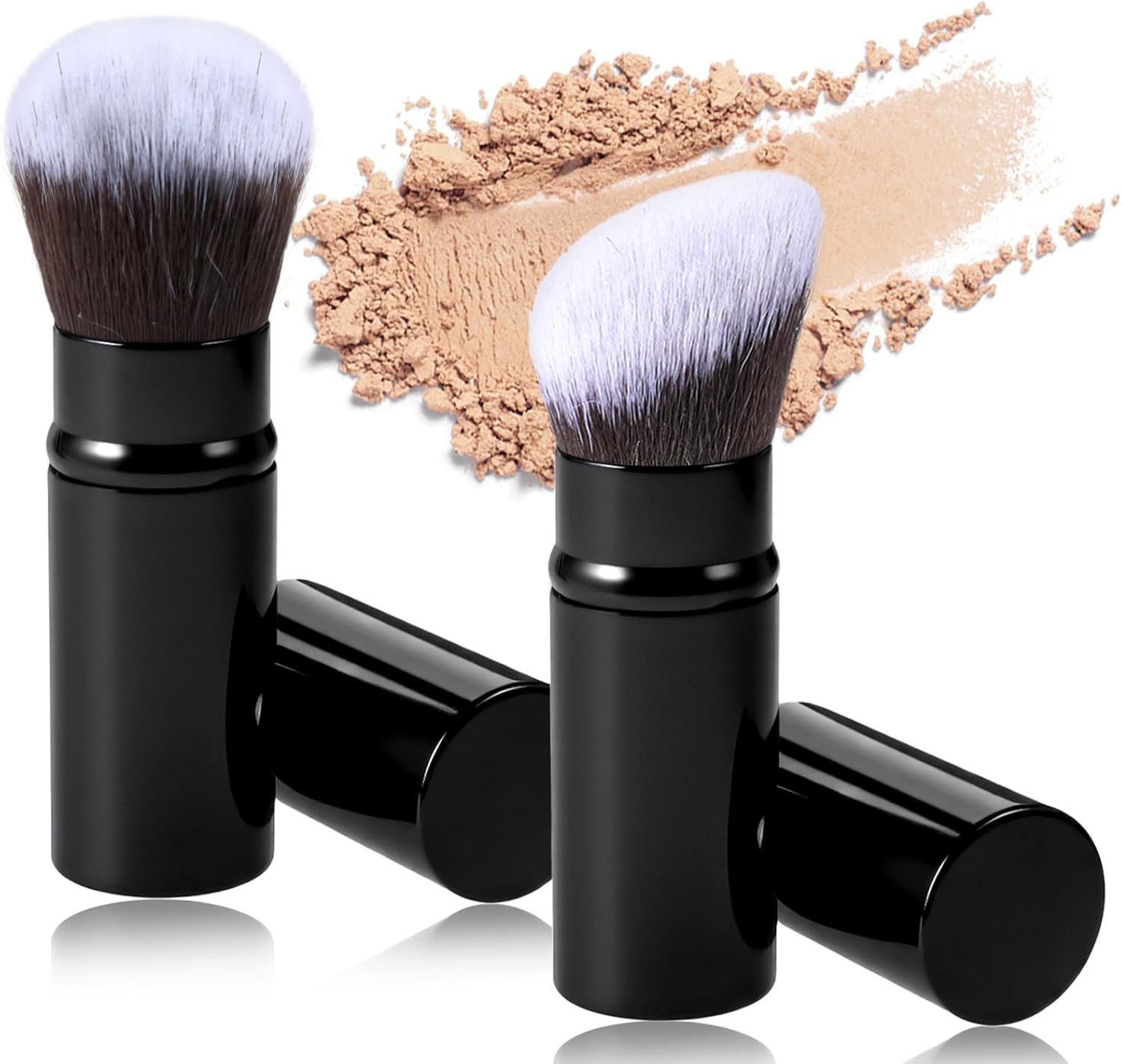 Pack of 2 Retractable Makeup Brushes, Angled Kabuki Travel Foundation Brush, Portable Powder Blush Brush, Mini Makeup Brush for Blush, Sunscreen, Bronzer, Polishing, Concealer, Highlighter image number 6