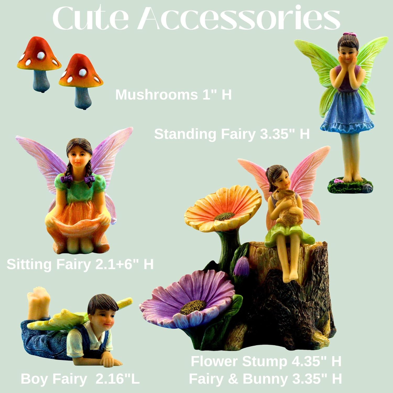 PRETMANNS Fairy Garden Fairies Kit with Miniature Figurines & Accessories Colorful Supplies - 7 Pieces image number 3