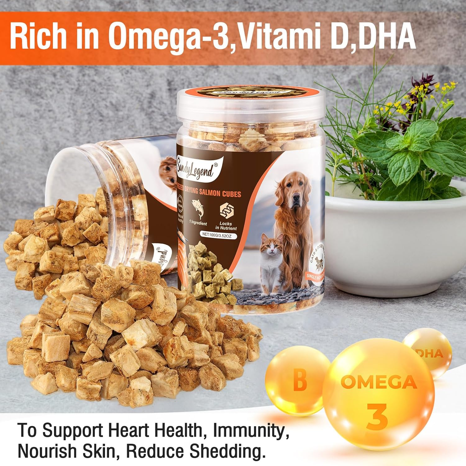 100G Freeze Dried Salmon Cat Treats, Salmon Cat Treats, Tasty Cat Snacks Hypoallergenic Grain Free High in Protein image number 3