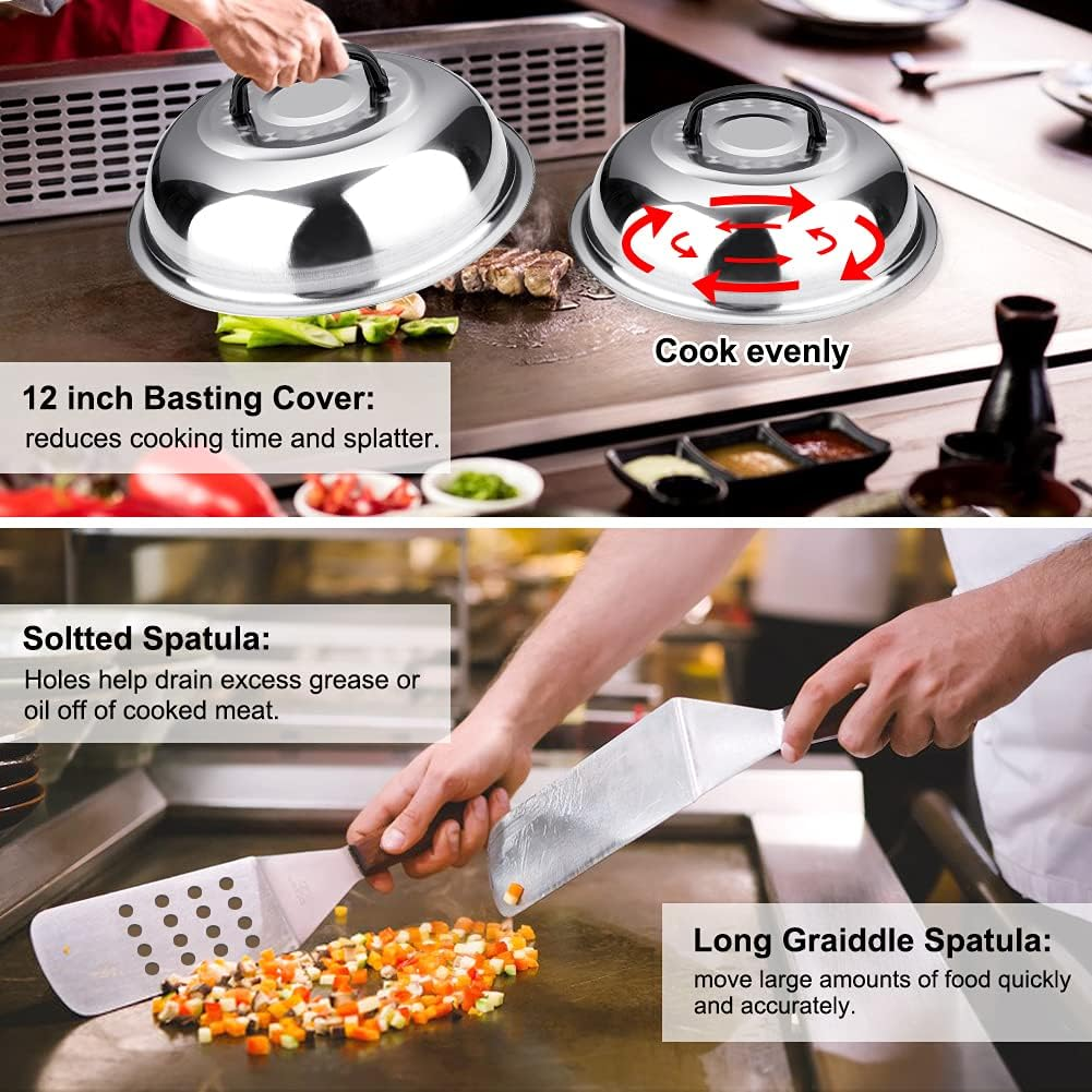 Griddle Accessories Kit, 135 Pcs Griddle Grill Tools Set for Blackstone and Camp Chef, Professional Grill BBQ Spatula Set with Basting Cover, Spatula, Scraper, Bottle, Tongs, Egg Ring image number 6