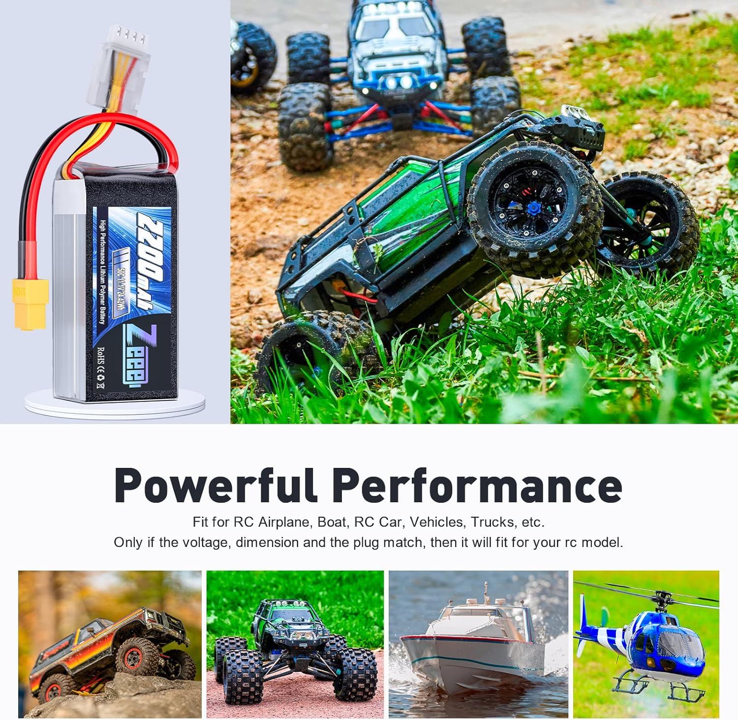 Zeee 3S 2200Mah Lipo Battery 11.1V 50C Shorty Pack Battery with XT60 Plug for RC Car Truck RC Vehicles Boat Drone RC Airplane Quadcopter Helicopter FPV Racing Hobby Models(2 Pack) image number 1