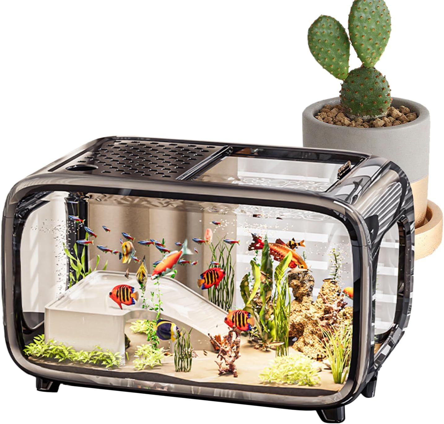 Bvizyelck Aquarium Tank,Fish Bowl Landscape Aquarium - Acrylic Pet Care Aquatic Animals Container Bowl for Betta Shrimp Turtle Aquatic Planting Landscape Display image number 5