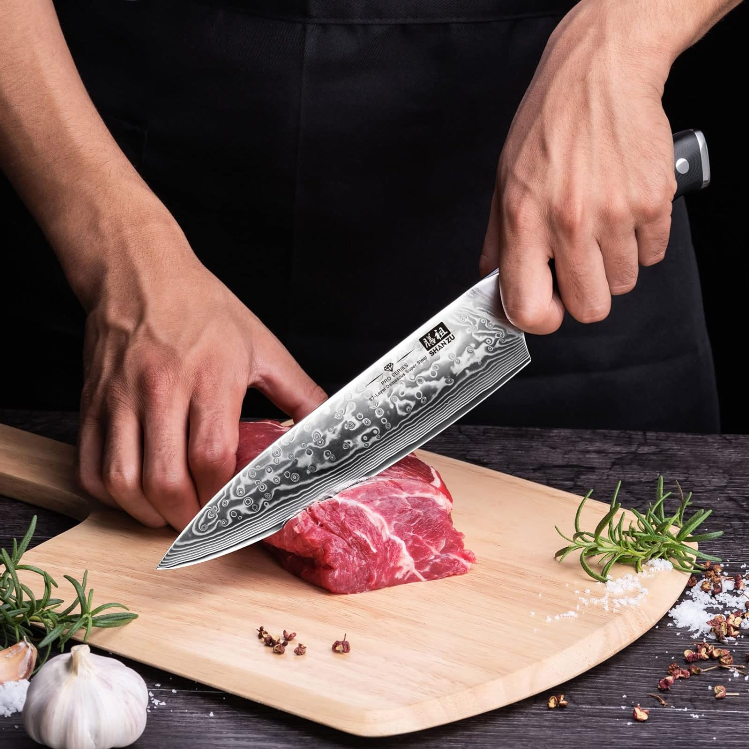 SHAN ZU Chef Knife 8 Inch Japanese Steel Damascus Kitchen Knife, Professional Kitchen Knives Sharp High Carbon Super Steel 67 Layers Kitchen Utility Knife with G10 Handle image number 5